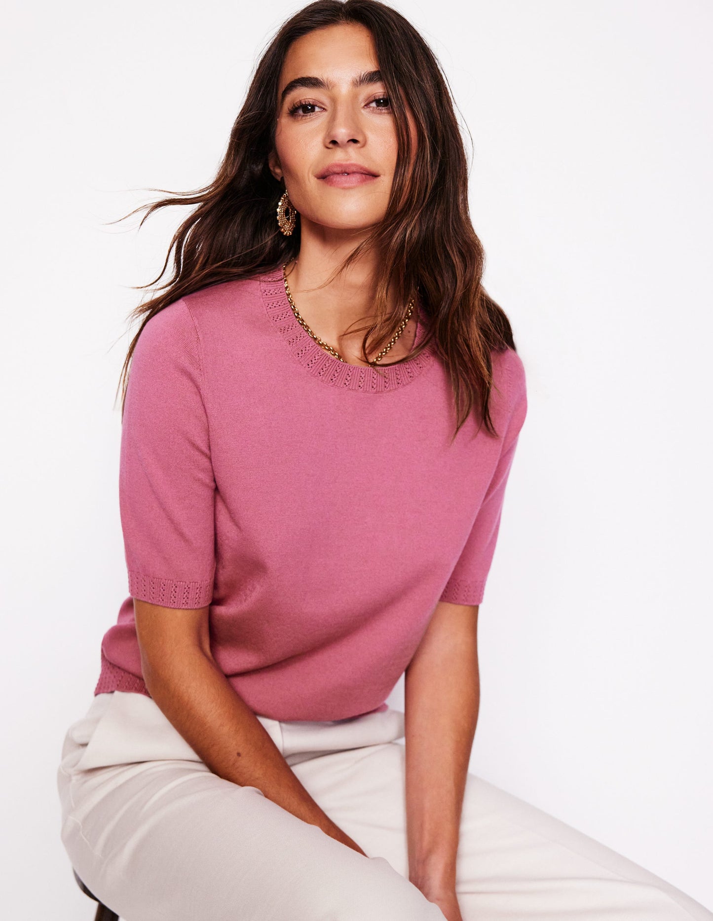Emilia Baumwoll-T-Shirt mit Rundhalsausschnitt-Rosa Heide