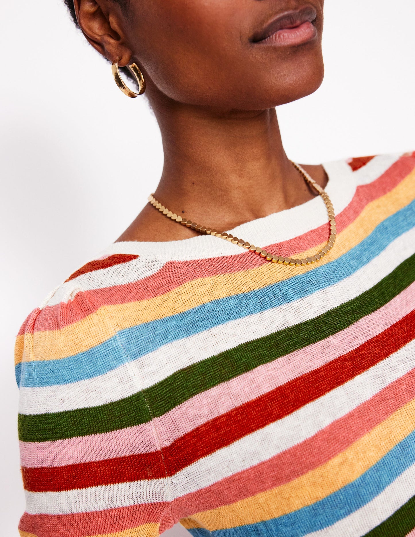 T-shirt col bateau Liv en lin-Petites rayures tendres multi