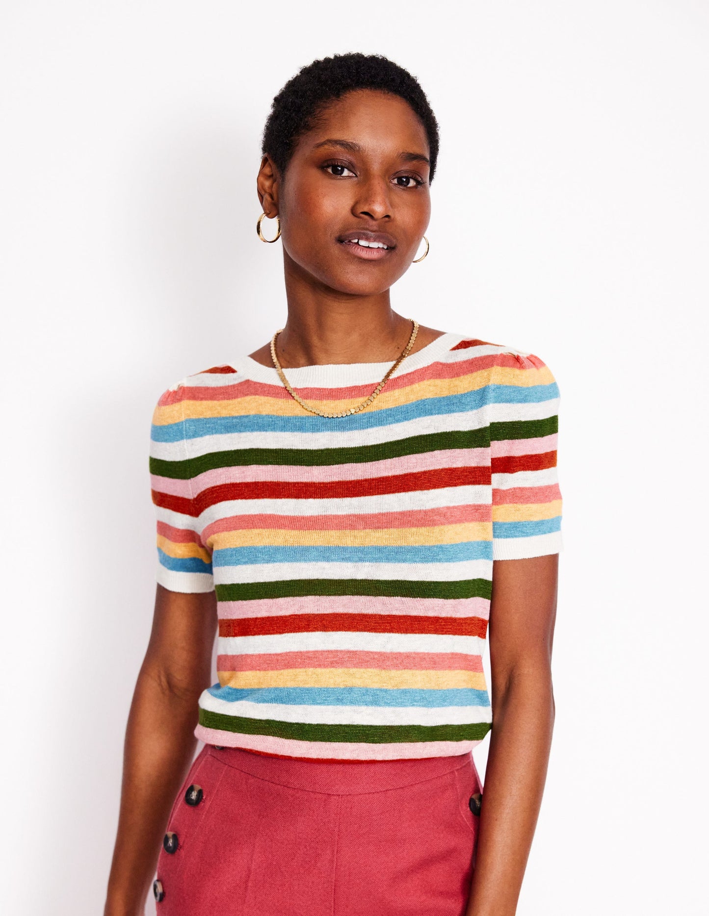 T-shirt col bateau Liv en lin-Petites rayures tendres multi