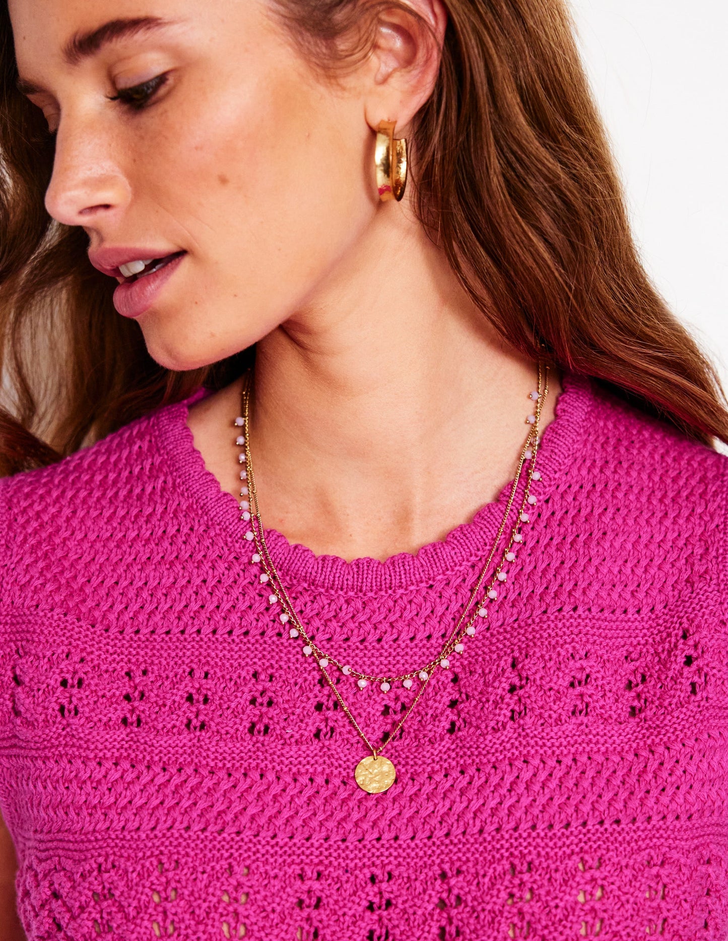 Débardeur ras du cou en maille coton texturée-Violet prune de Damas