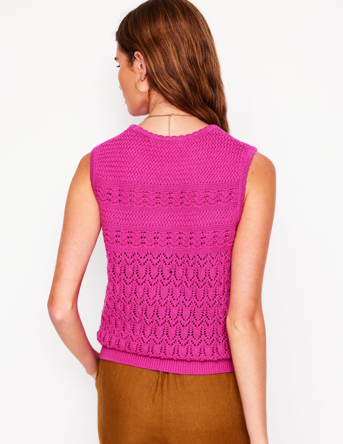 Débardeur ras du cou en maille coton texturée-Violet prune de Damas