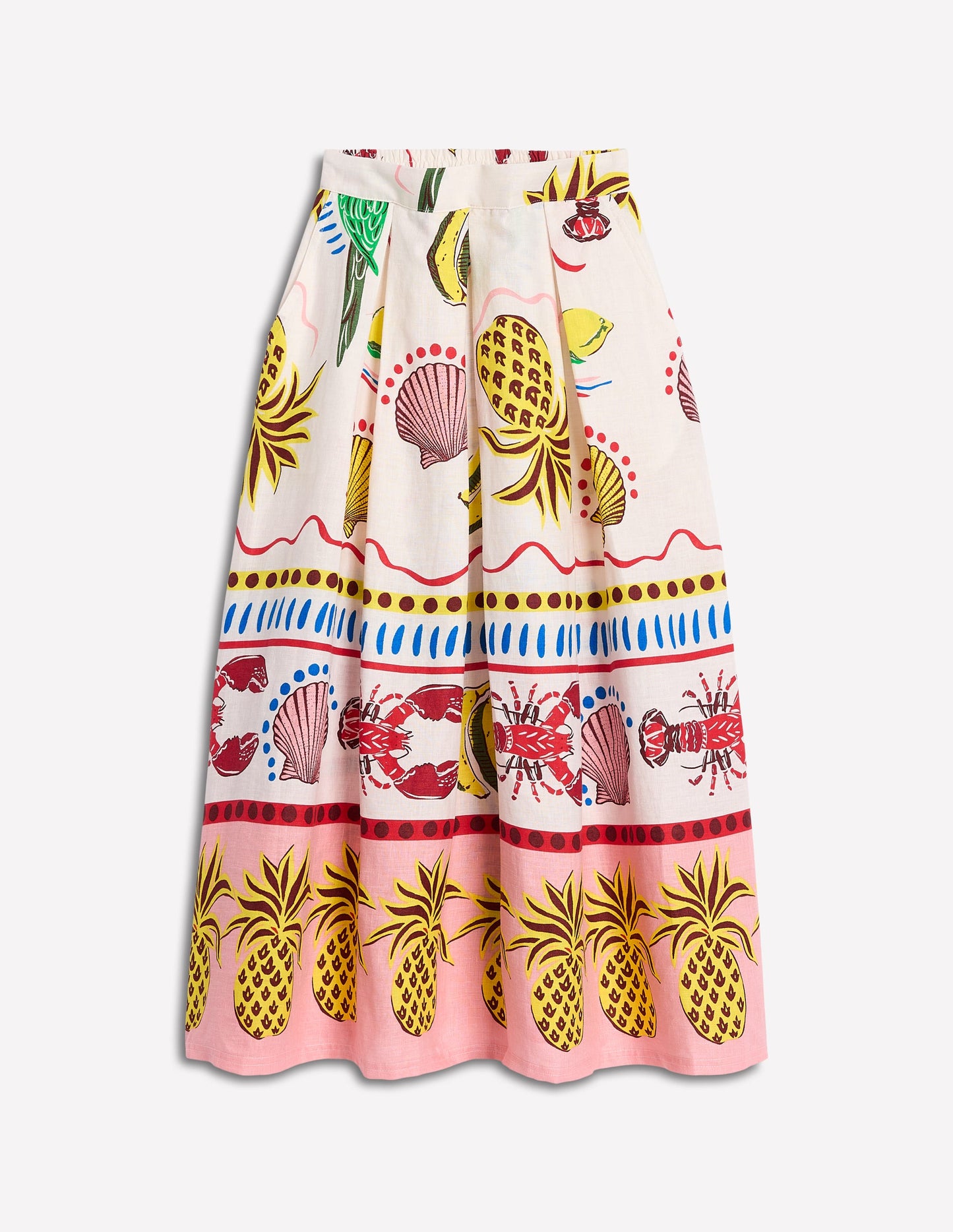 Jupe midi Verity en lin-Multi, motif Tropical Bonanza