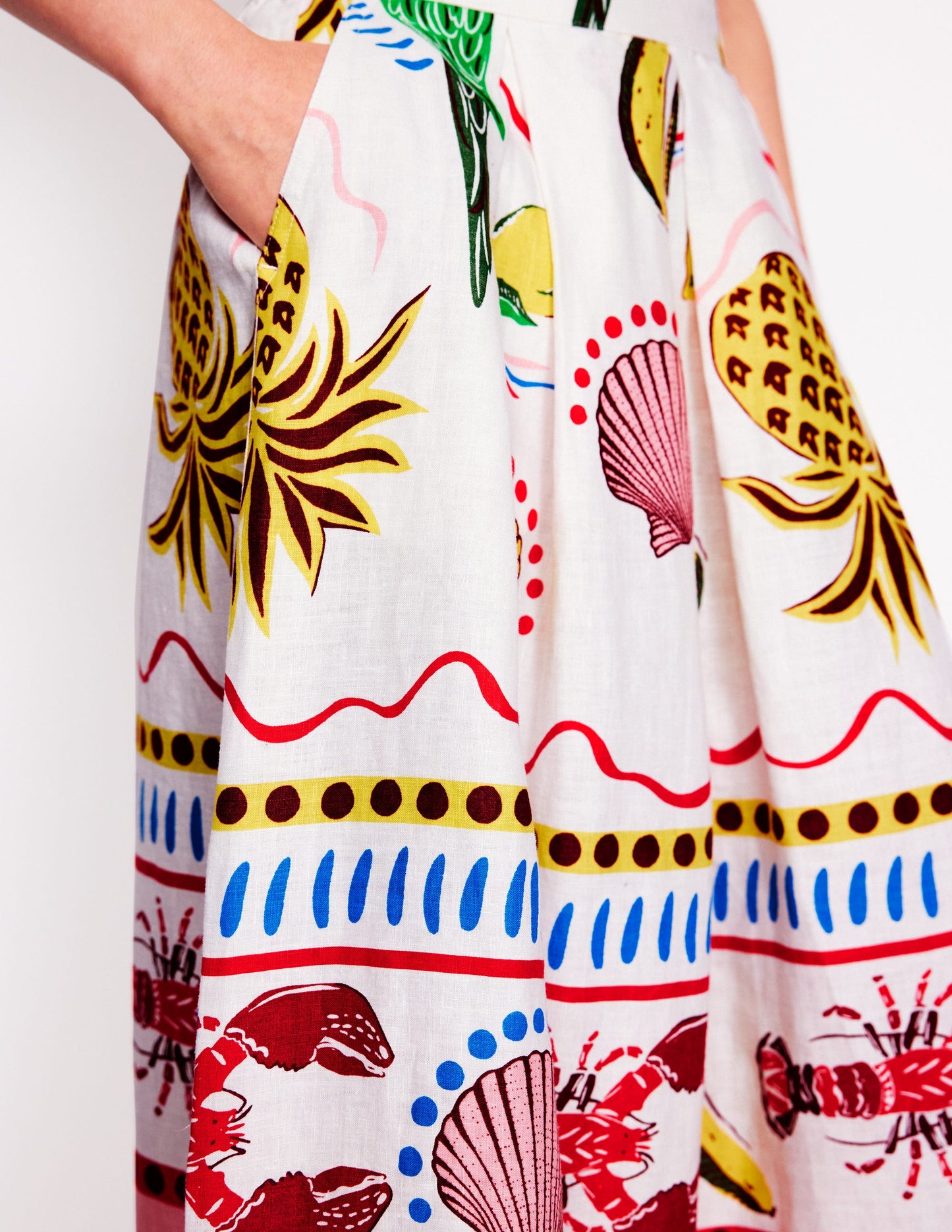 Jupe midi Verity en lin-Multi, motif Tropical Bonanza