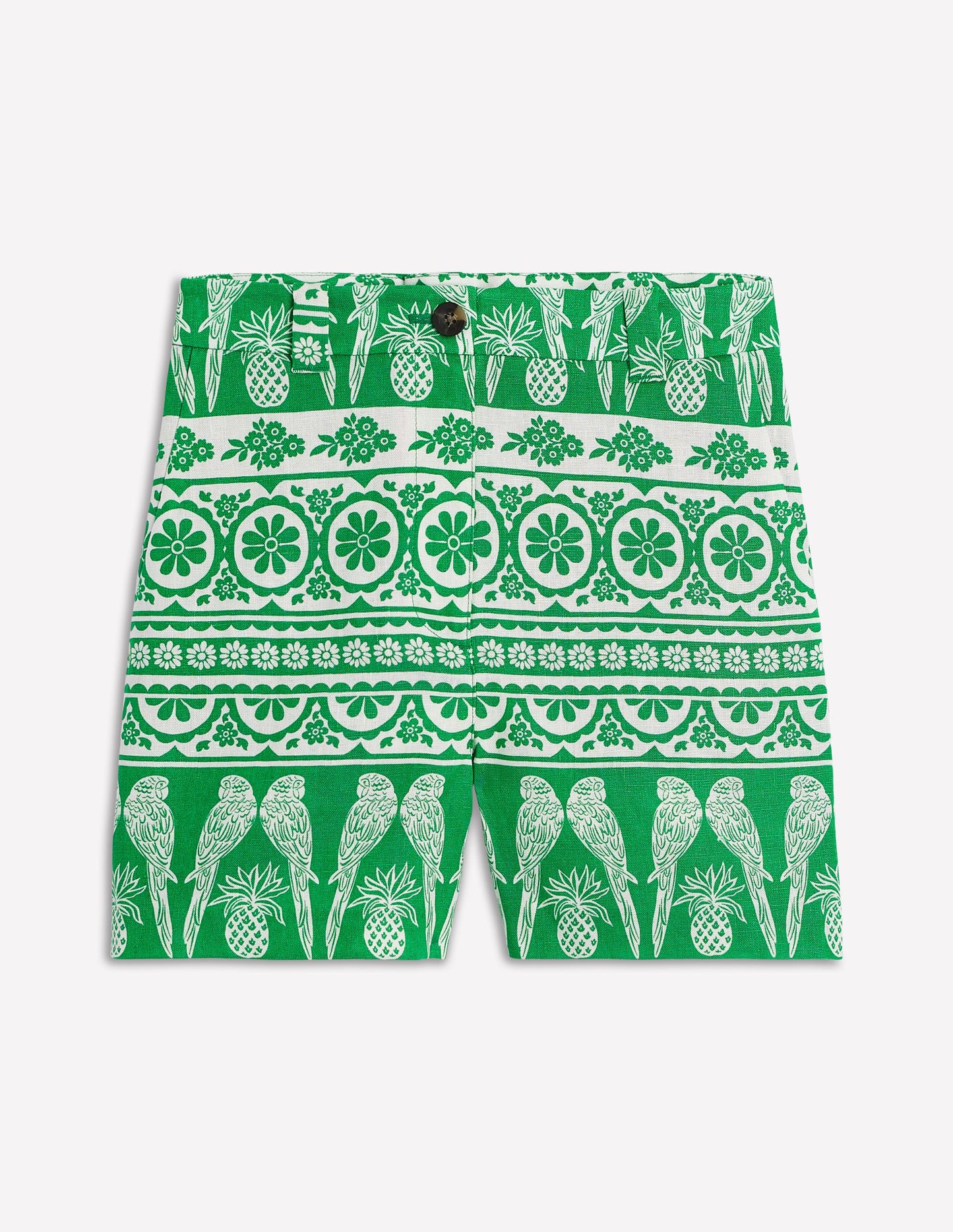 Westbourne Linen Shorts-Rich Emerald, Ornate Tropics