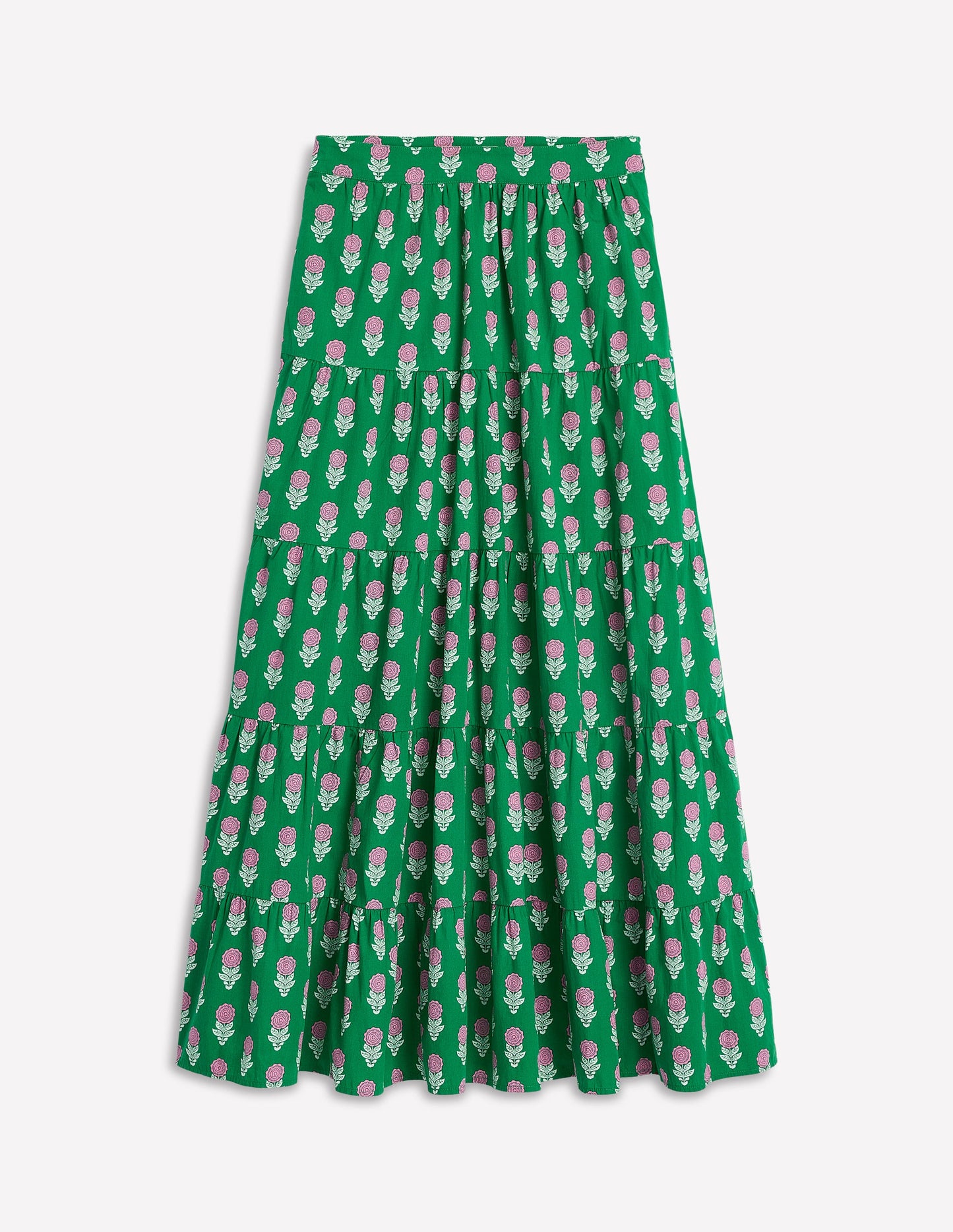 Jupe longue Nadia en popeline-Timbre vert, motif Dahlia Sprig