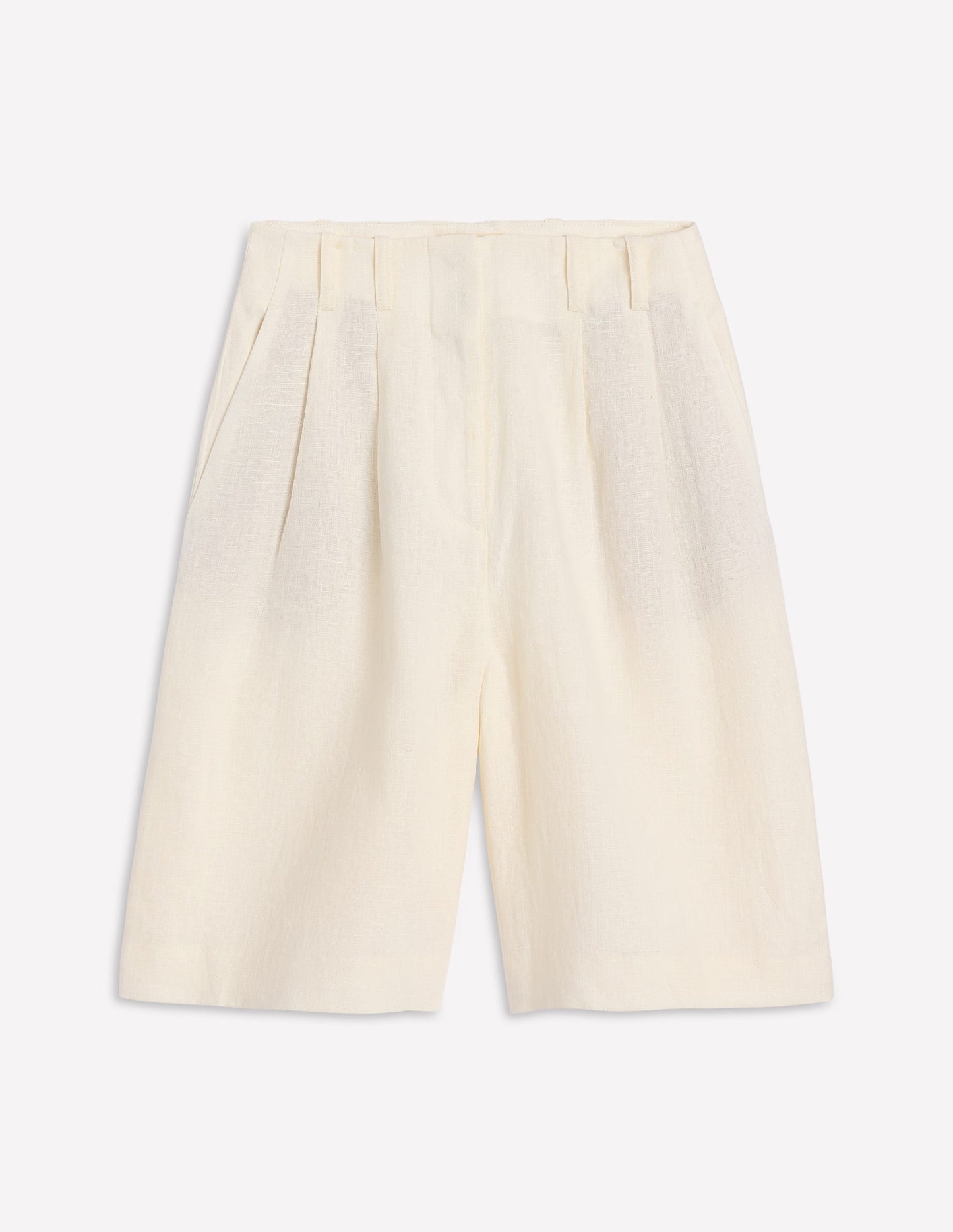 Short large plissé en lin-Ivoire et Bleu Marine à Pois