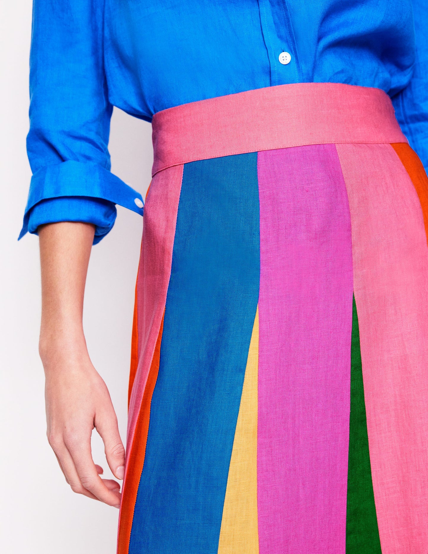 Jupe longue virevoltante en lin-Colourblock multi