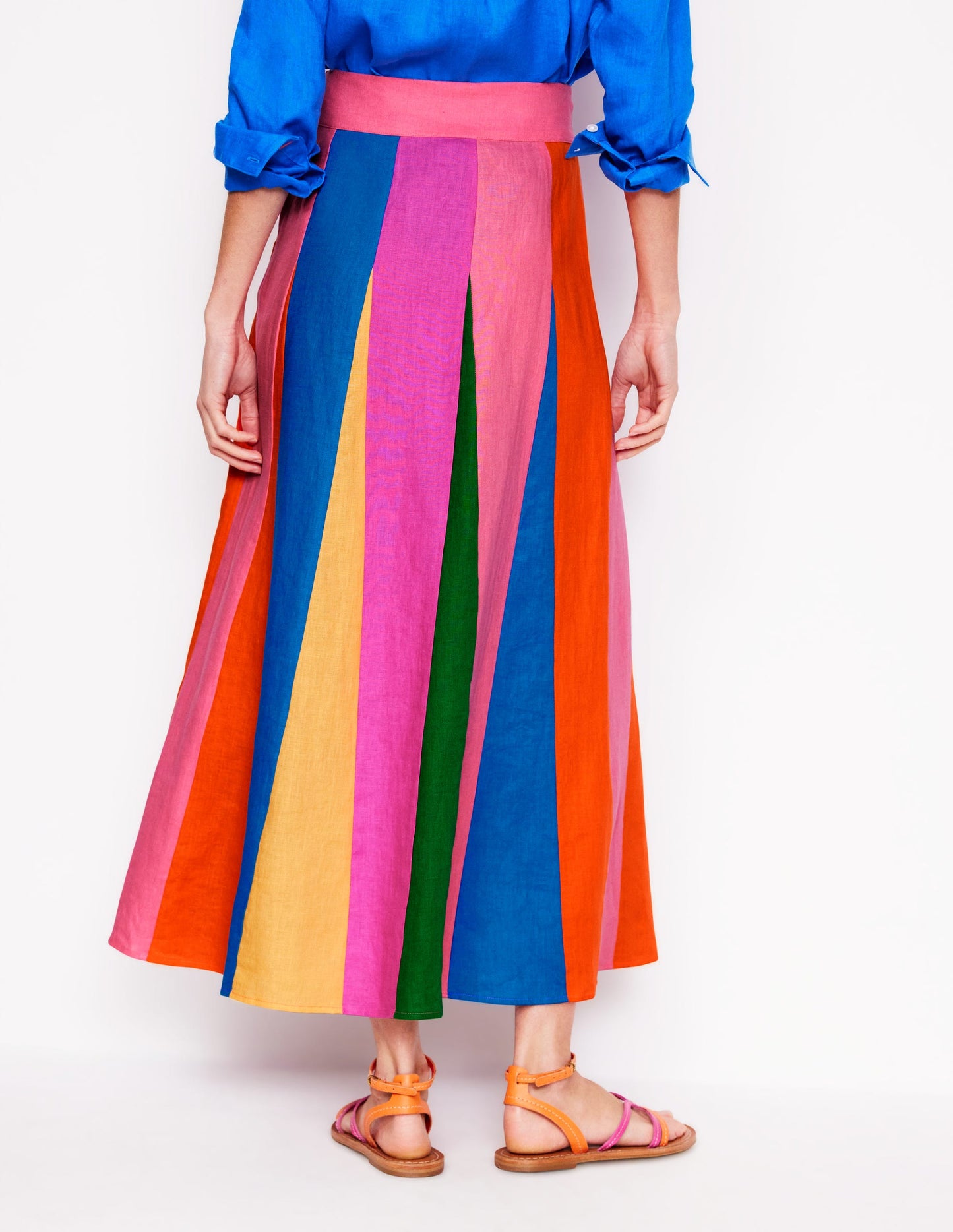 Jupe longue virevoltante en lin-Colourblock multi