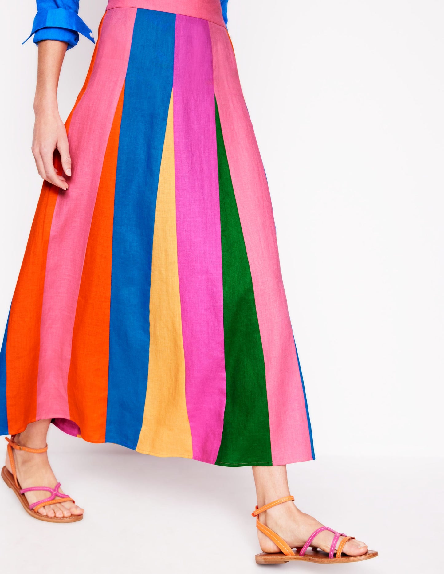 Jupe longue virevoltante en lin-Colourblock multi