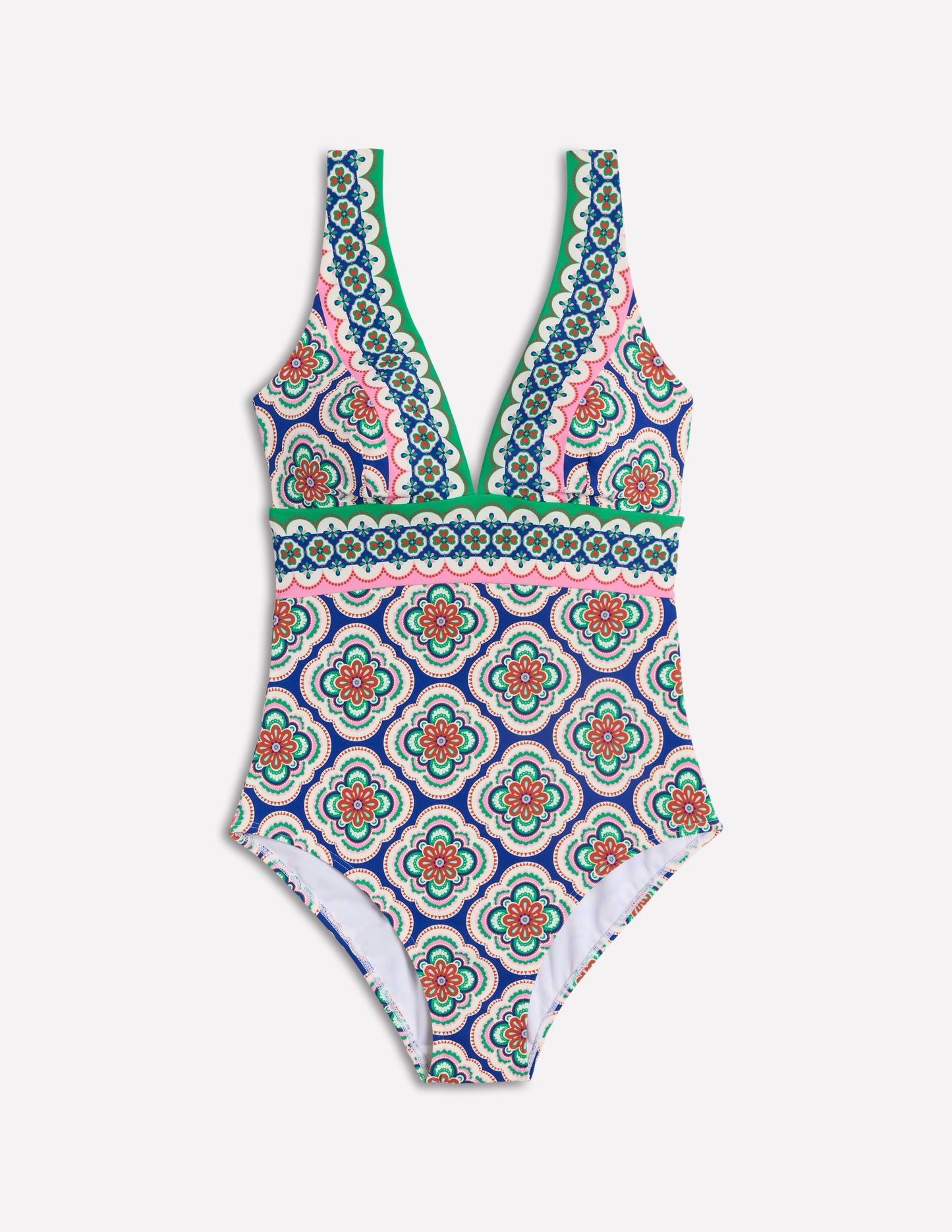 Porto Badeanzug mit V-Ausschnitt-Leuchtendes Blau, Botanic Blush-Motiv
