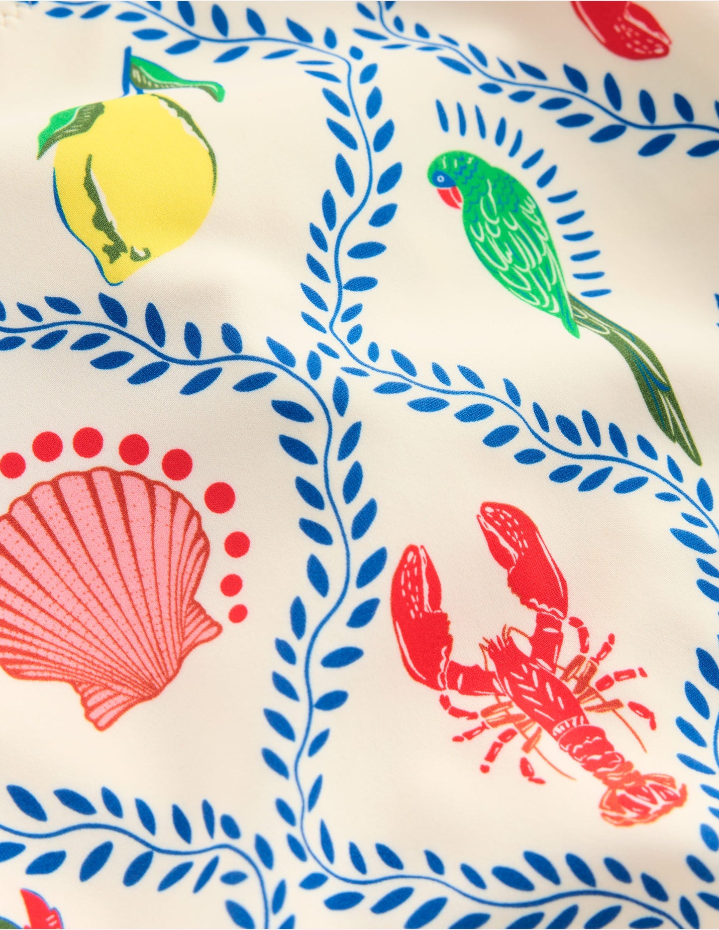 Symi Badeanzug zum Binden-Naturweiß, Tropical Bonanza-Motiv