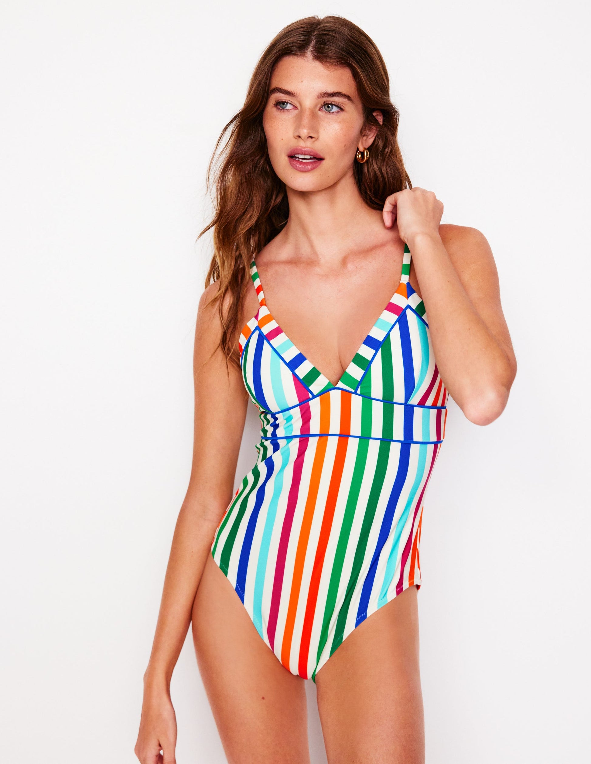 Kasos String V Neck Swimsuit-Multi Stripe-2