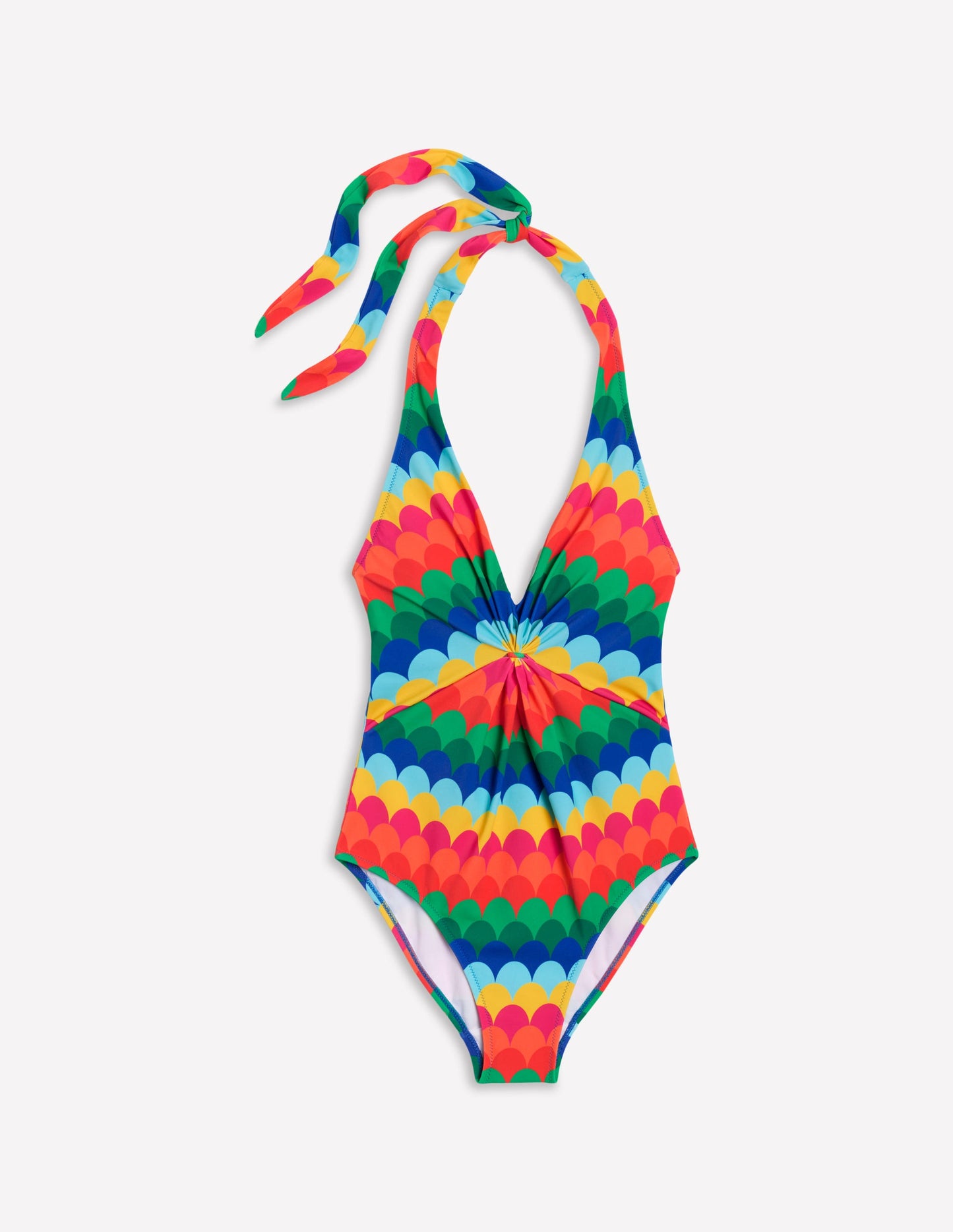 Geraffter Badeanzug mit Schlaufe-Bunt, Muschel-Streifen