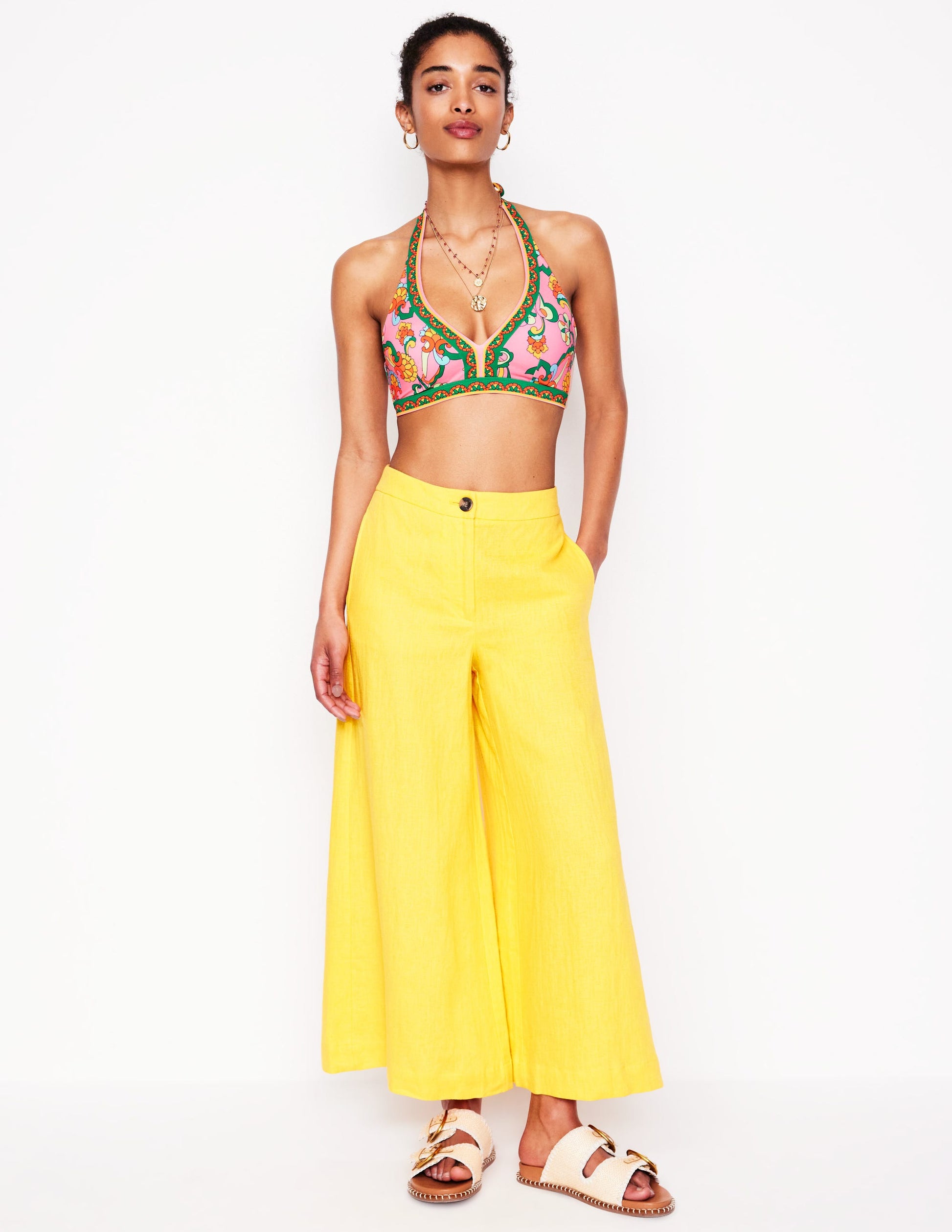 Haut de bikini Ios à empiècement en V-Rose, motif Foliage Trail-2