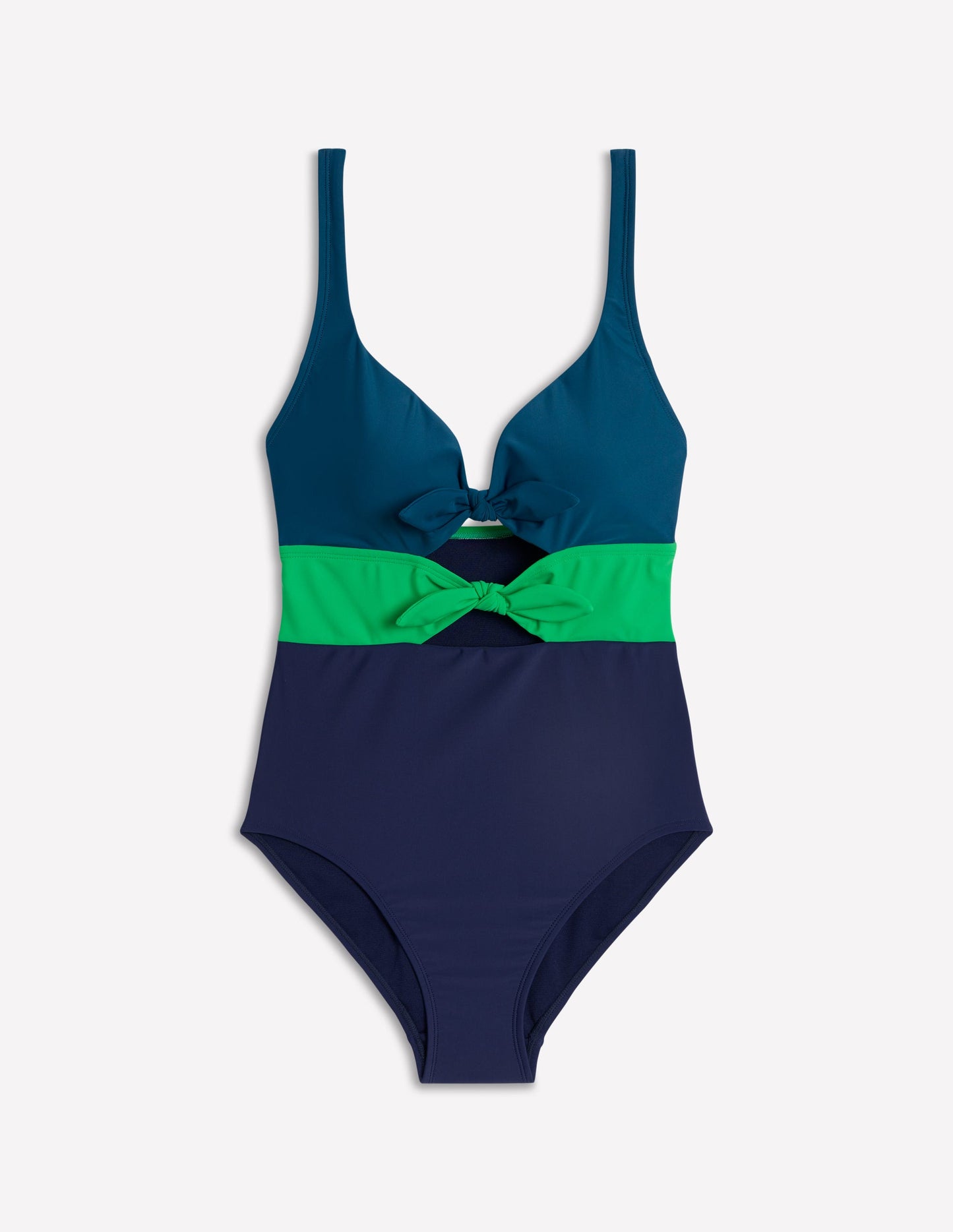 Badeanzug mit Bindeband vorne-Marineblau/Leuchtendes Grün/Blau