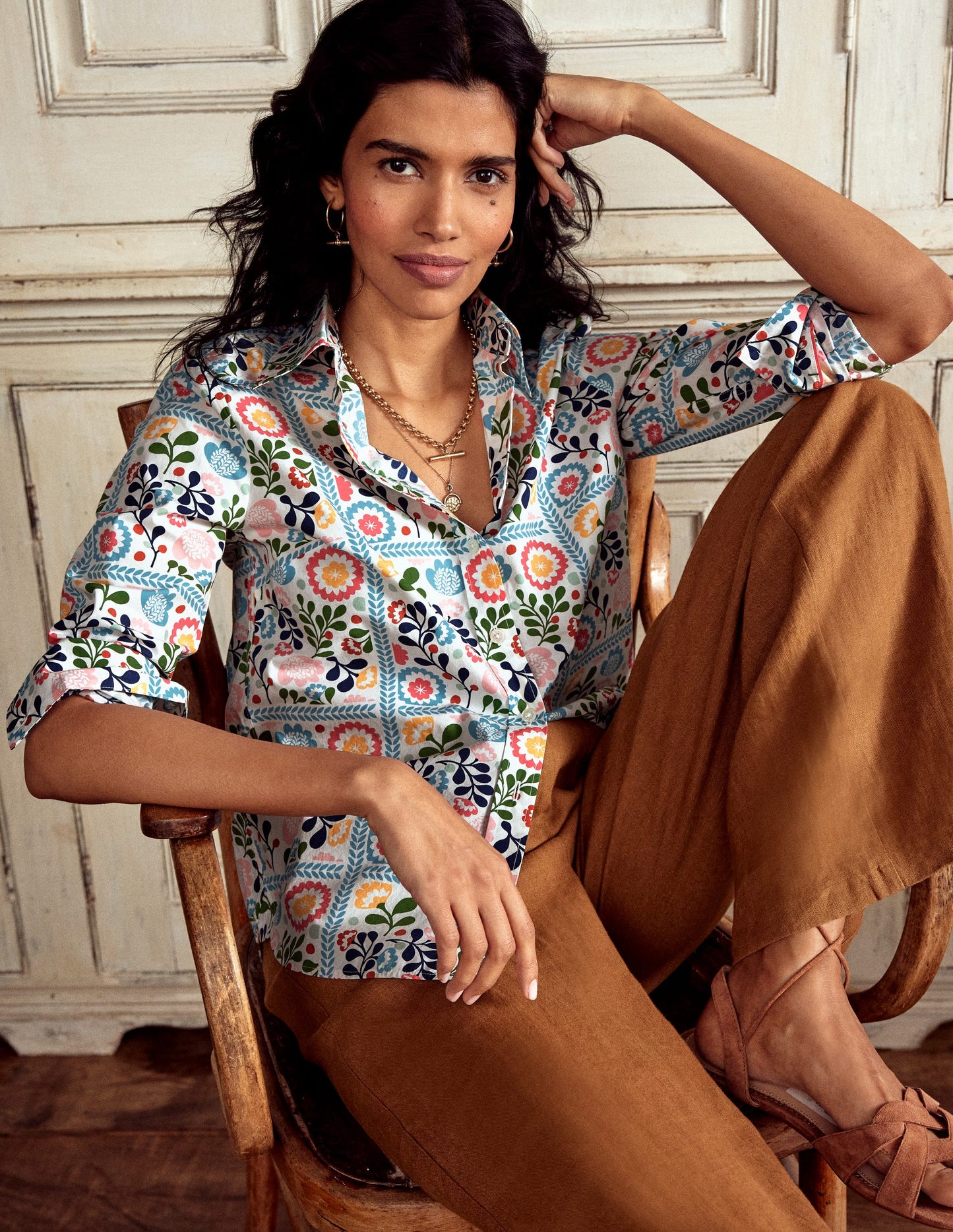 Chemise Sienna en coton-Multi, motif Vine Tile