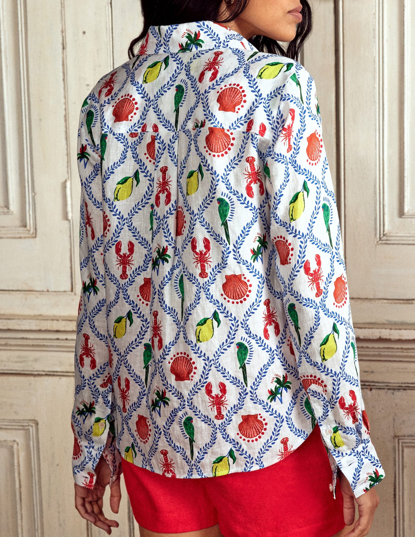 Chemise Sienna en lin-Motif Tropical Bonanza ivoire