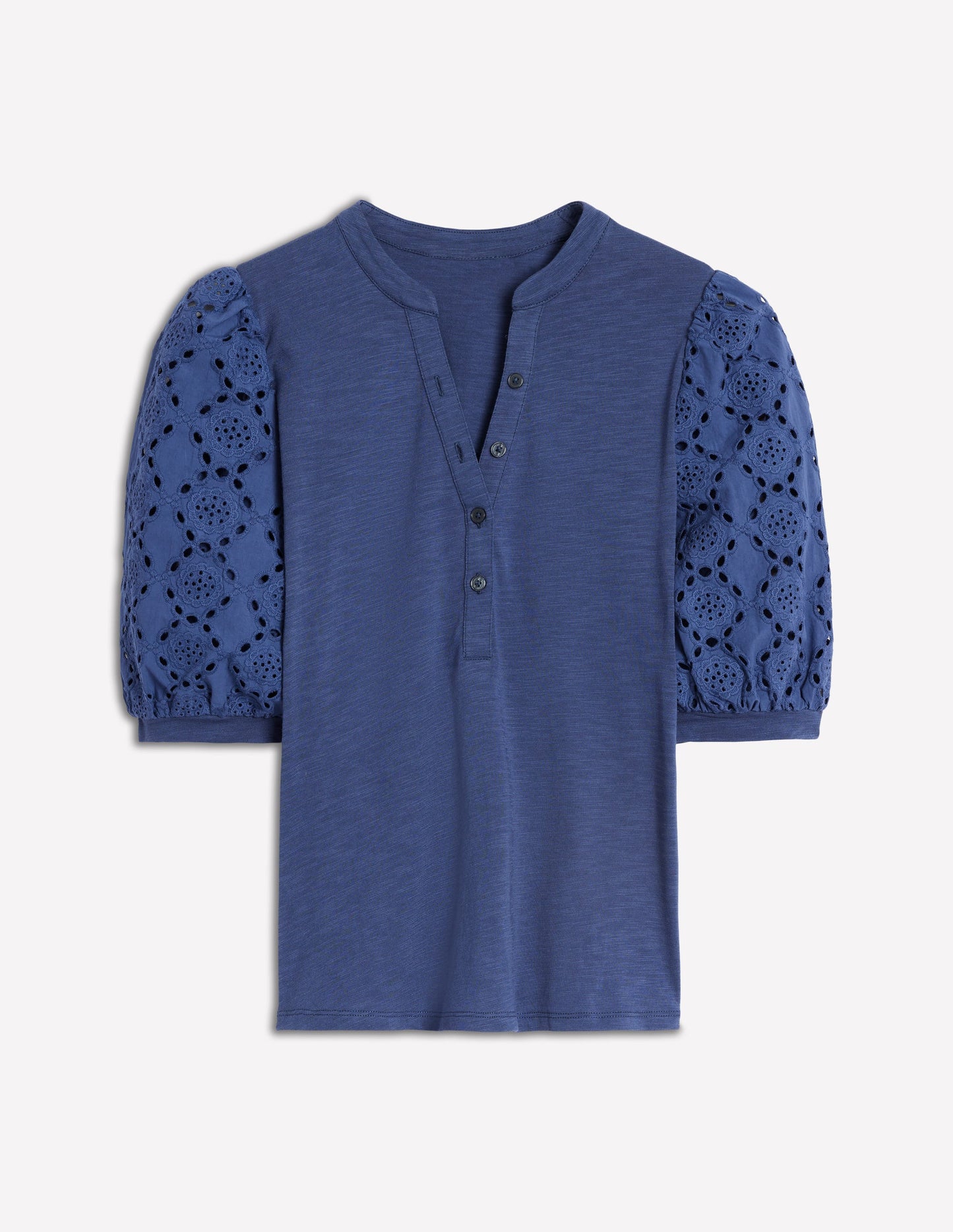 Eden Henley-Shirt mit Puffärmeln-Denim-Blau