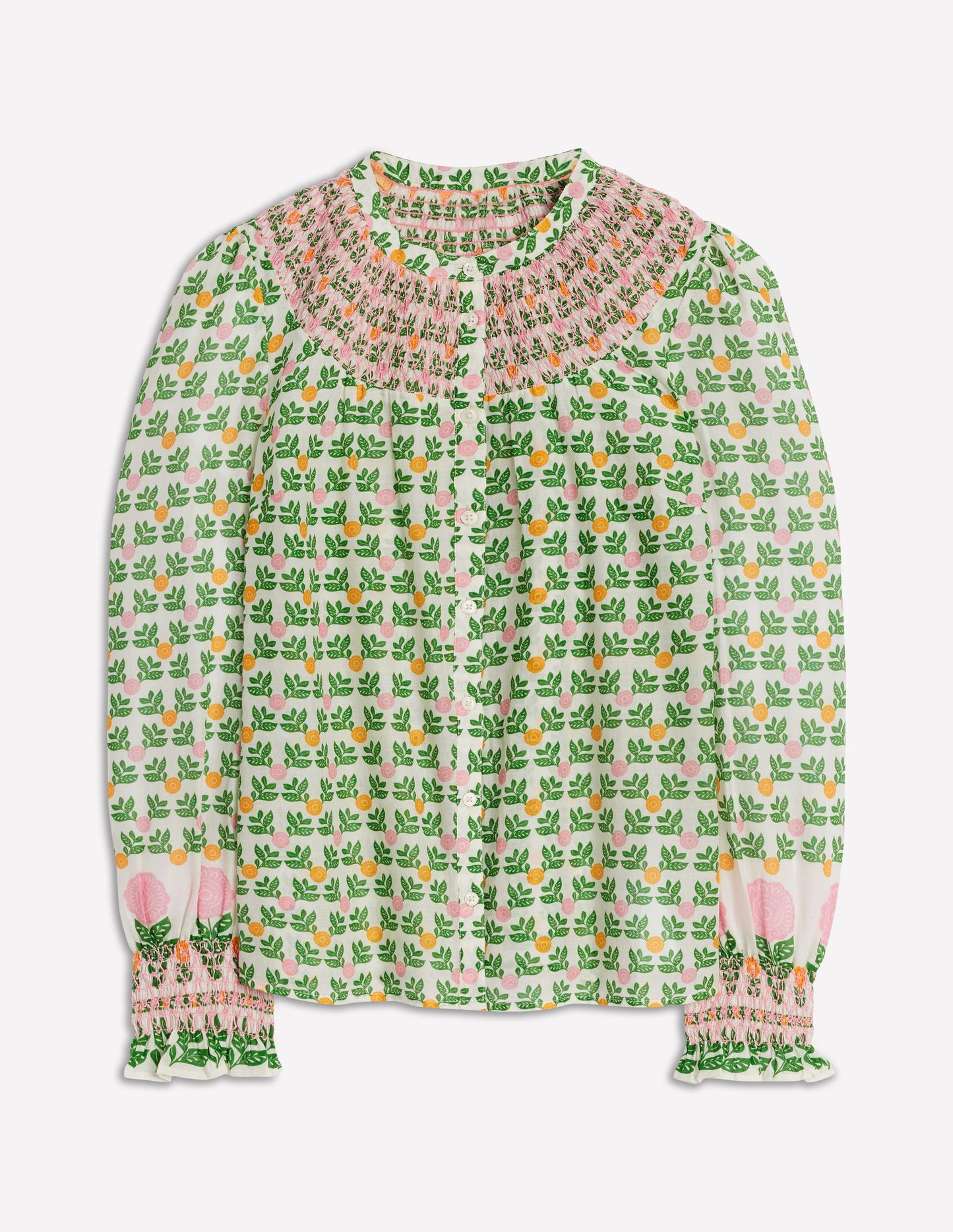 Effie Gesmokte Bluse-Naturweiß, Dahliengarten