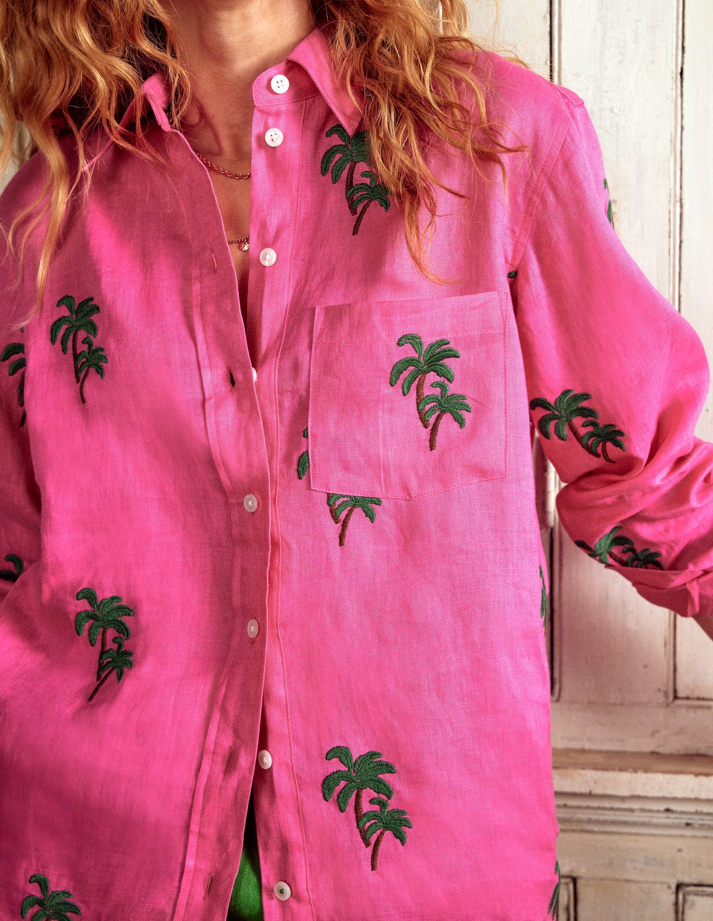 Sadie Lockeres Leinenhemd-Sorbet-Rosa, Palme