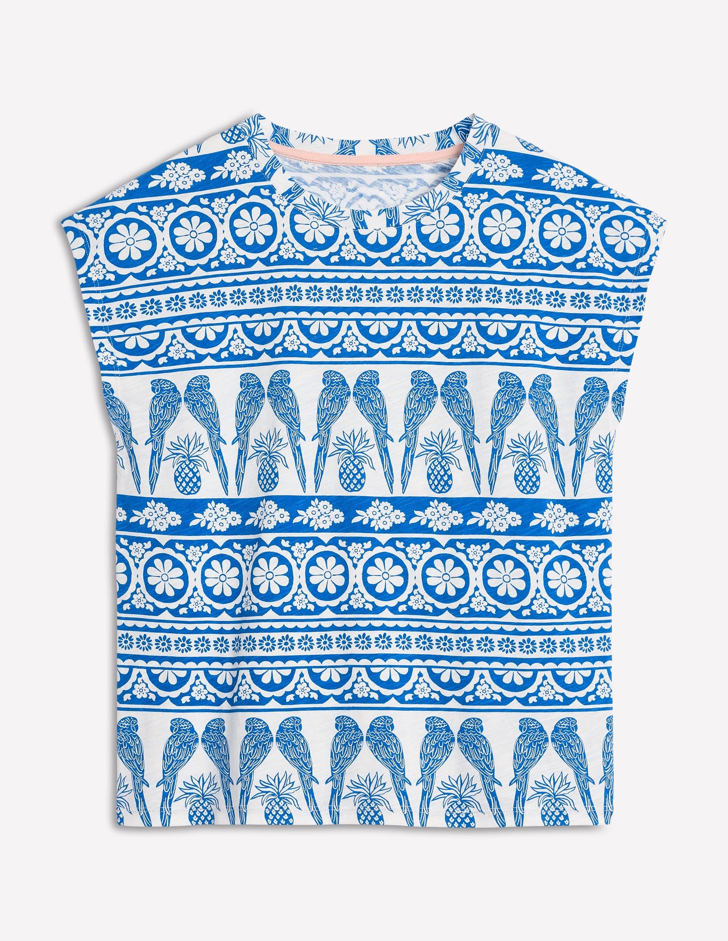 Bedrucktes T-Shirt mit Flammgarn-Himmelblau, Tropische Ornamente