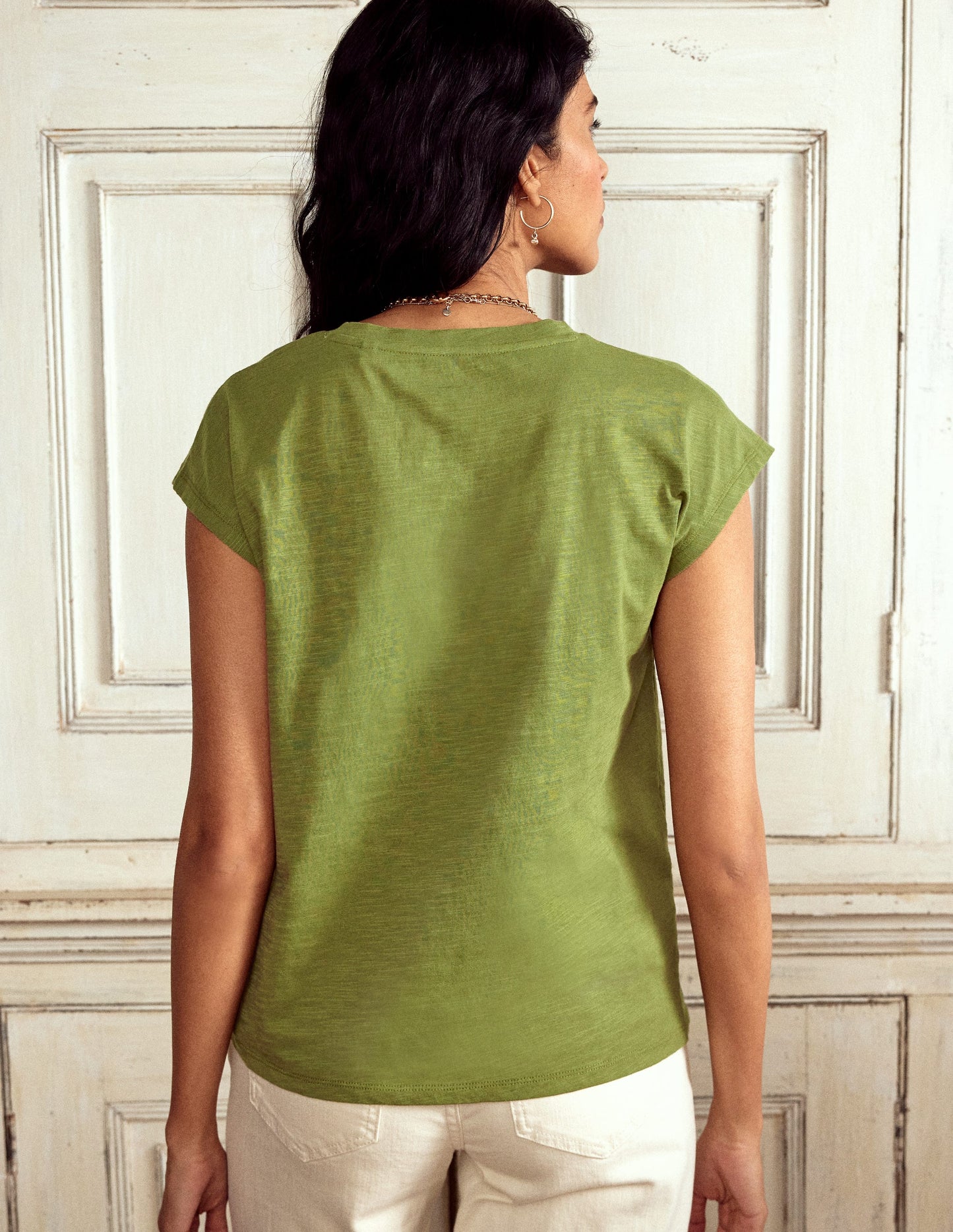 Bedrucktes T-Shirt mit Flammgarn-Dunkles Olivgrün