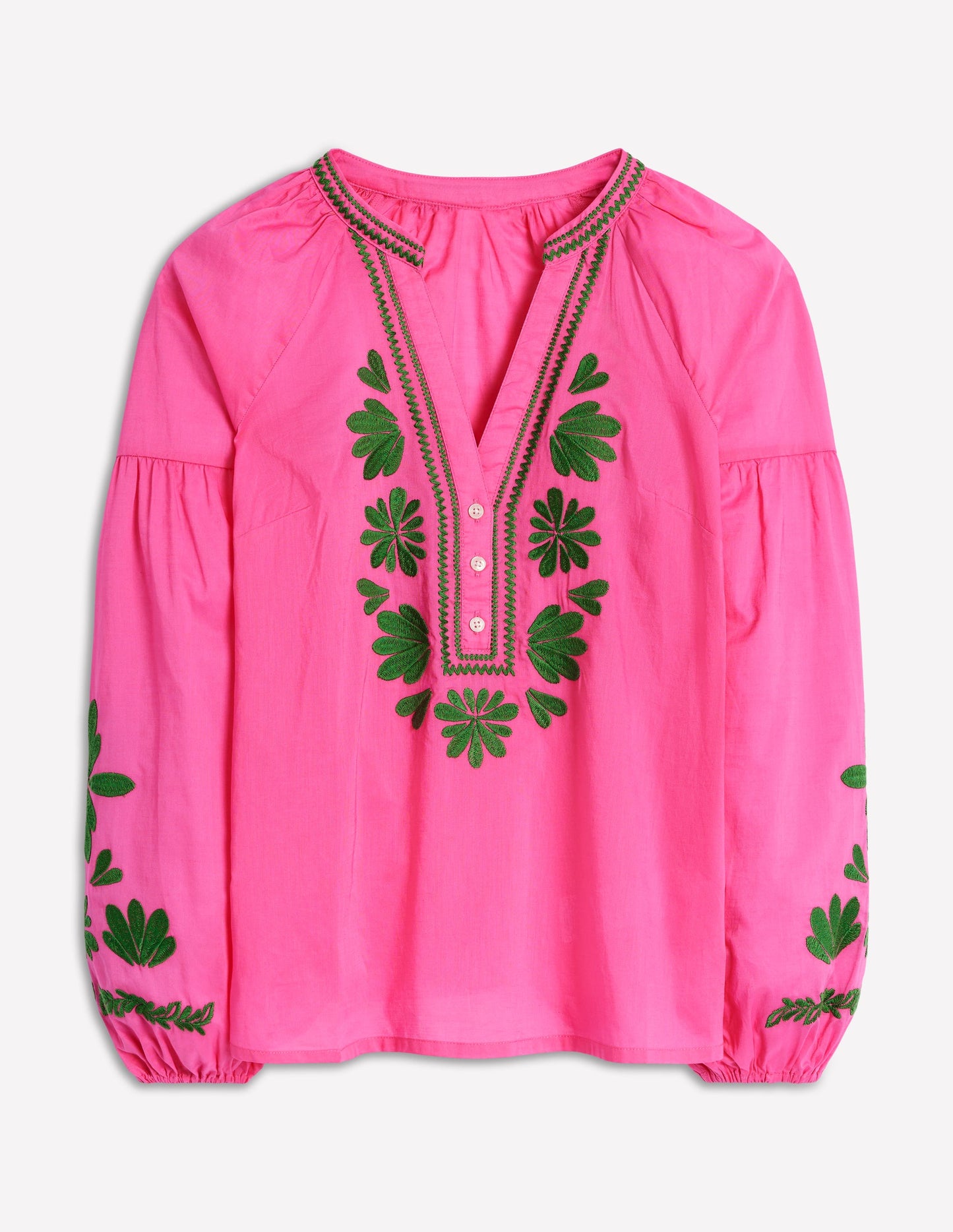 Besticktes Raglan-Oberteil aus Baumwolle-Sorbet-Rosa
