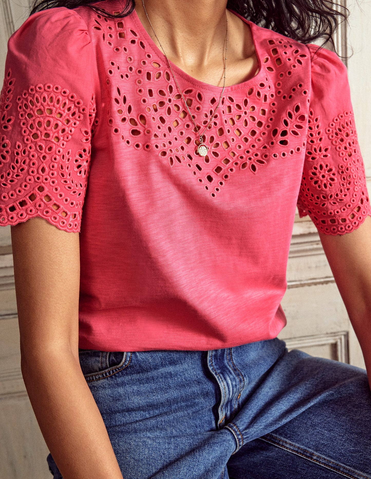 Isabel Broderie Top-Rose Pink
