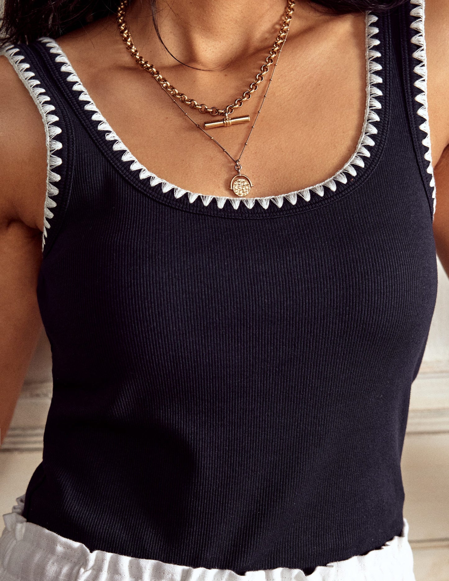 Débardeur col U à détail crocheté-Bleu Marine, Petits Pois