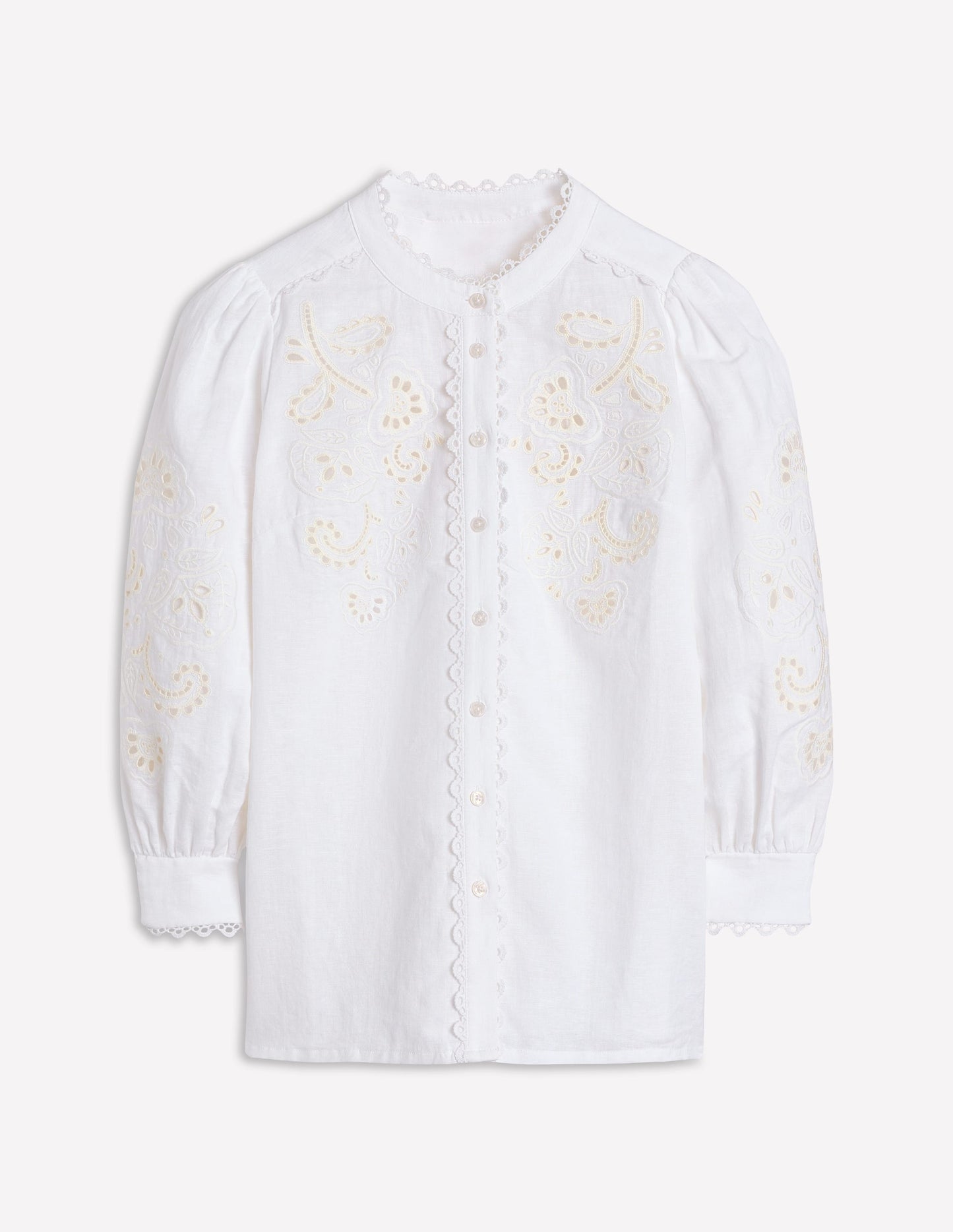 Alicia Leinenoberteil mit Cutwork-Weiß, Cutwork-Stickerei