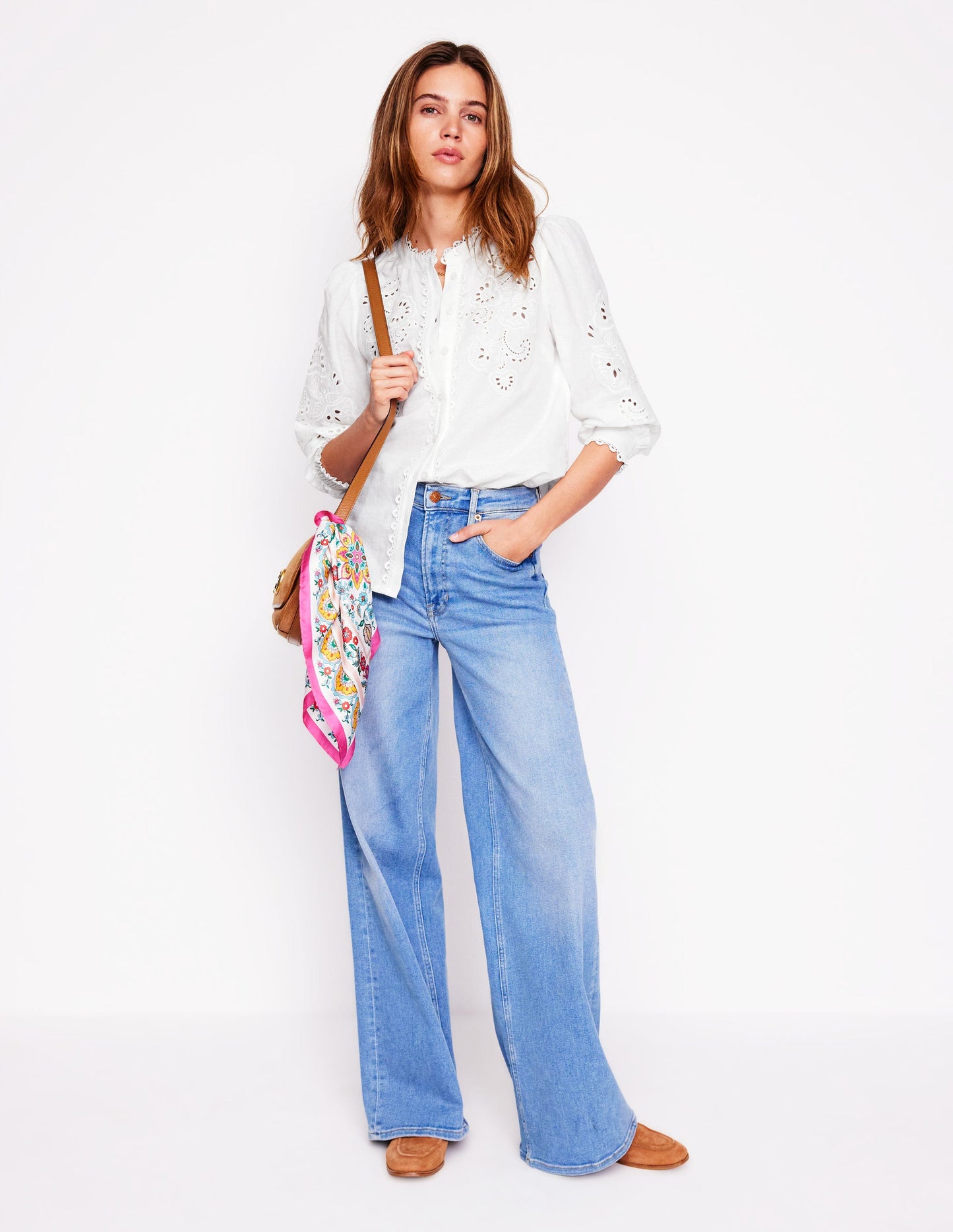 Alicia Leinenoberteil mit Cutwork-Weiß, Cutwork-Stickerei