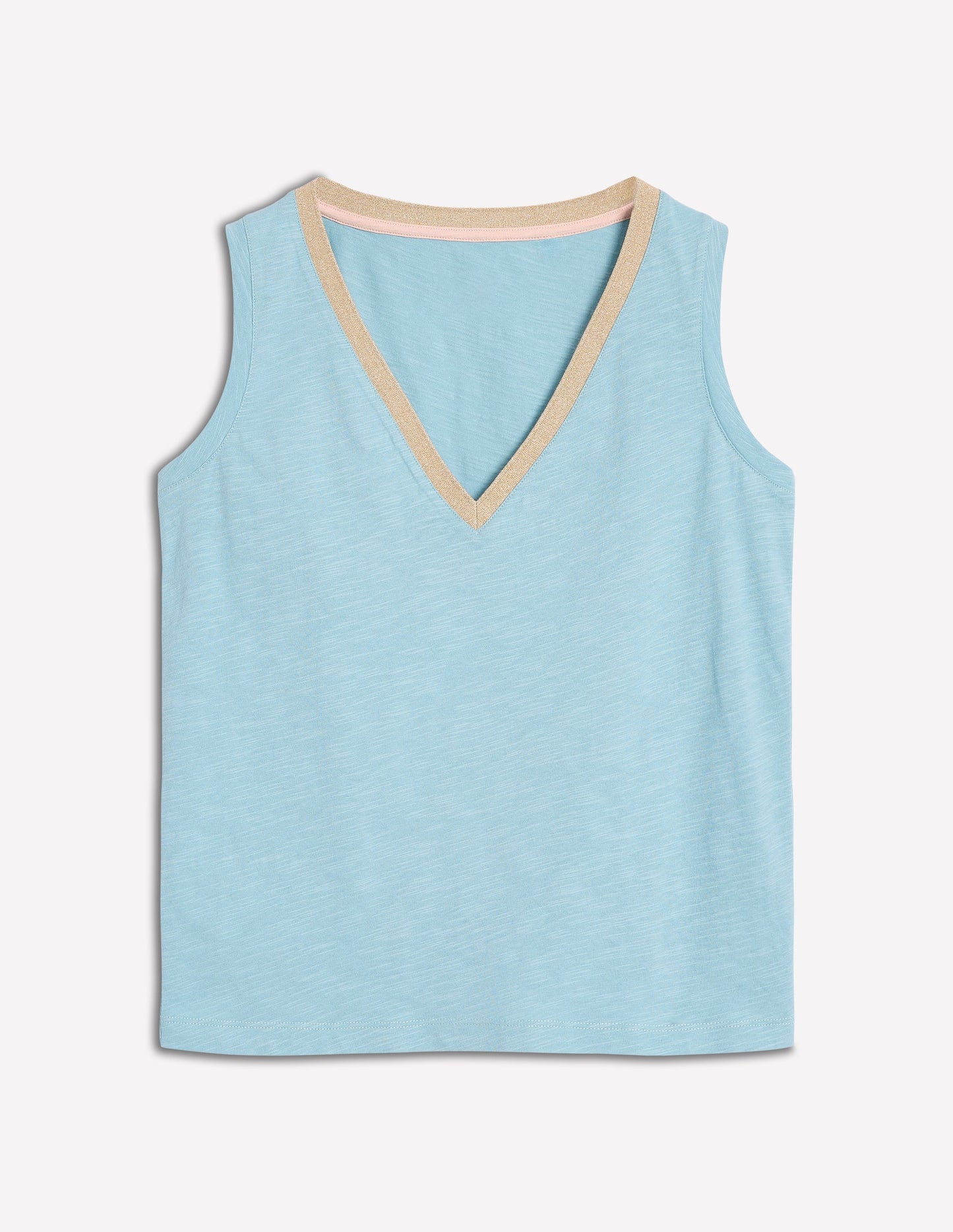 Top mit Metallic-Besatz und V-Ausschnitt-Blau