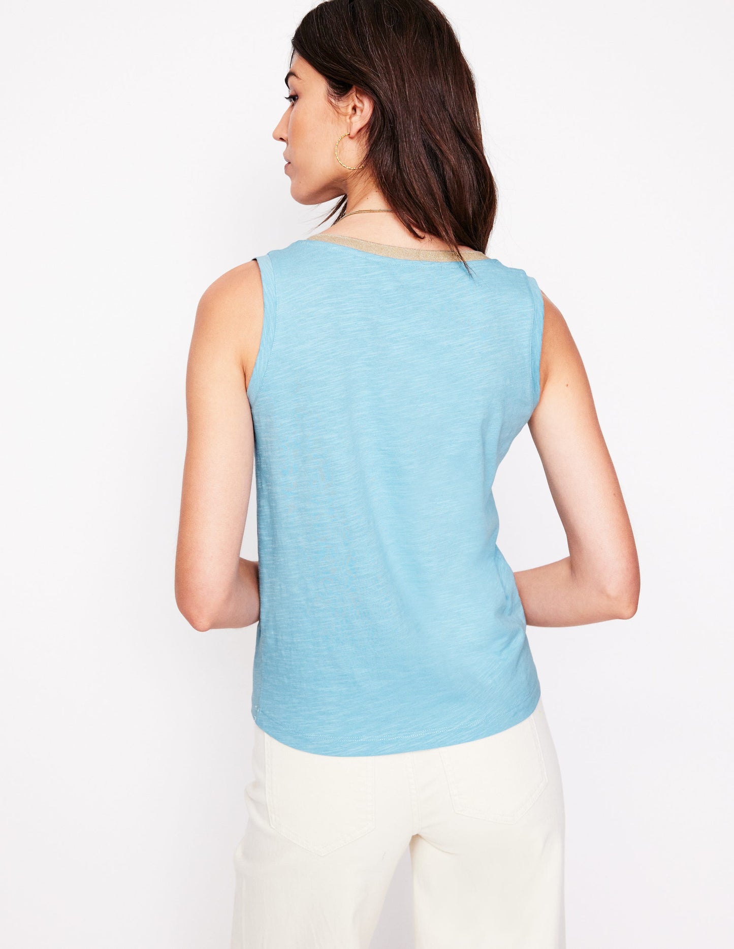 Top mit Metallic-Besatz und V-Ausschnitt-Blau