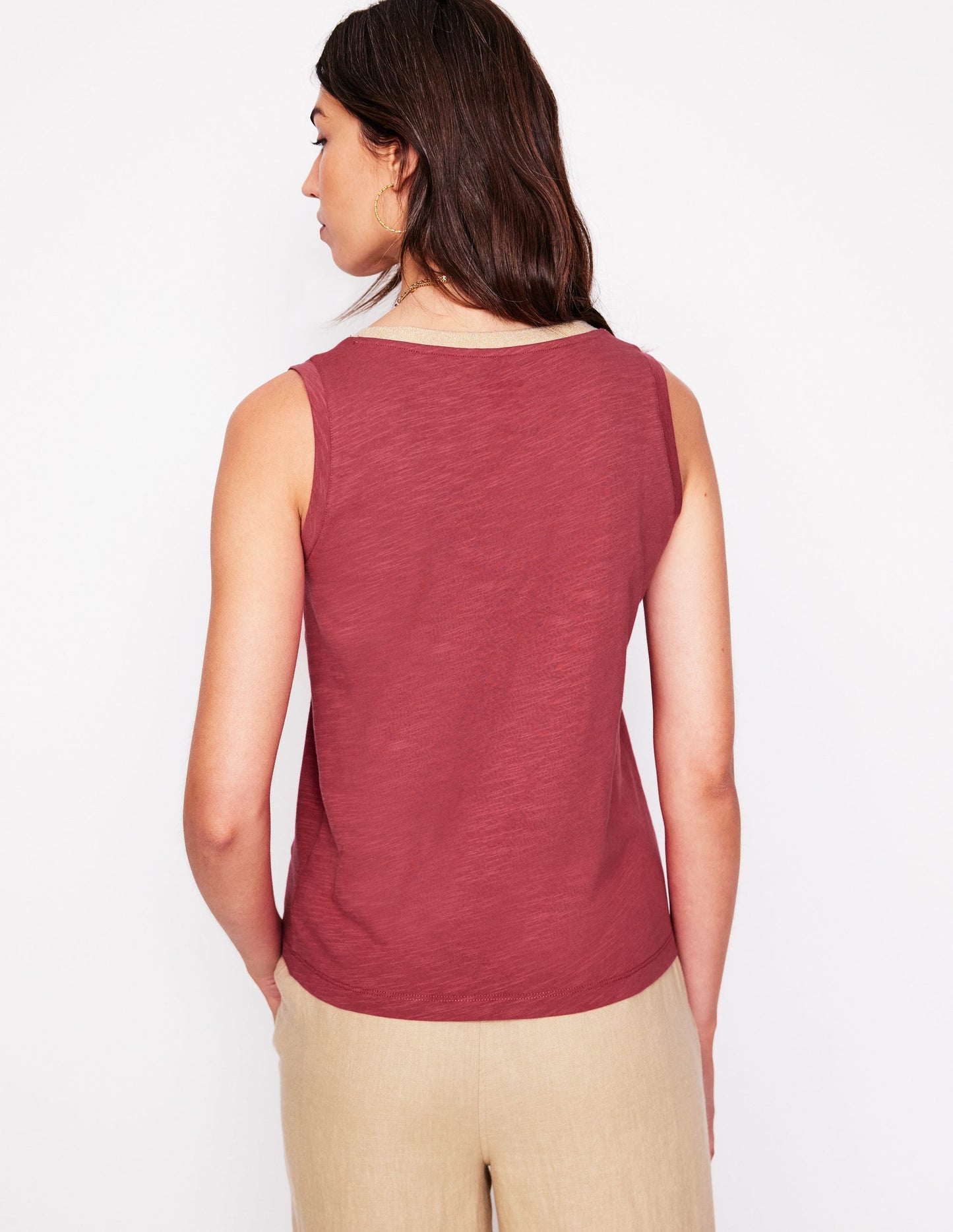 Top mit Metallic-Besatz und V-Ausschnitt-Terrakotta-Rot