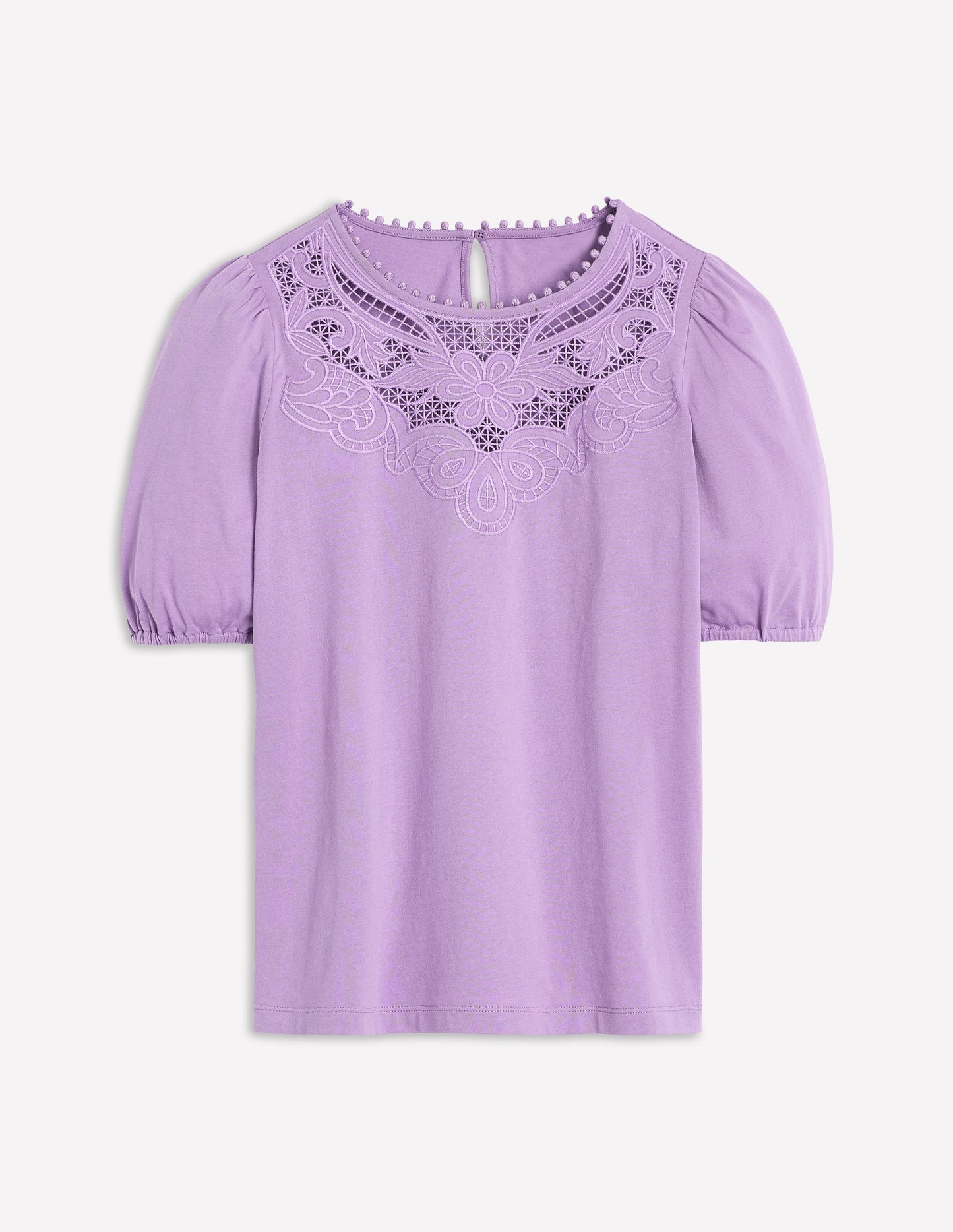 Cutwork-T-Shirt mit Puffärmeln-Asternlila
