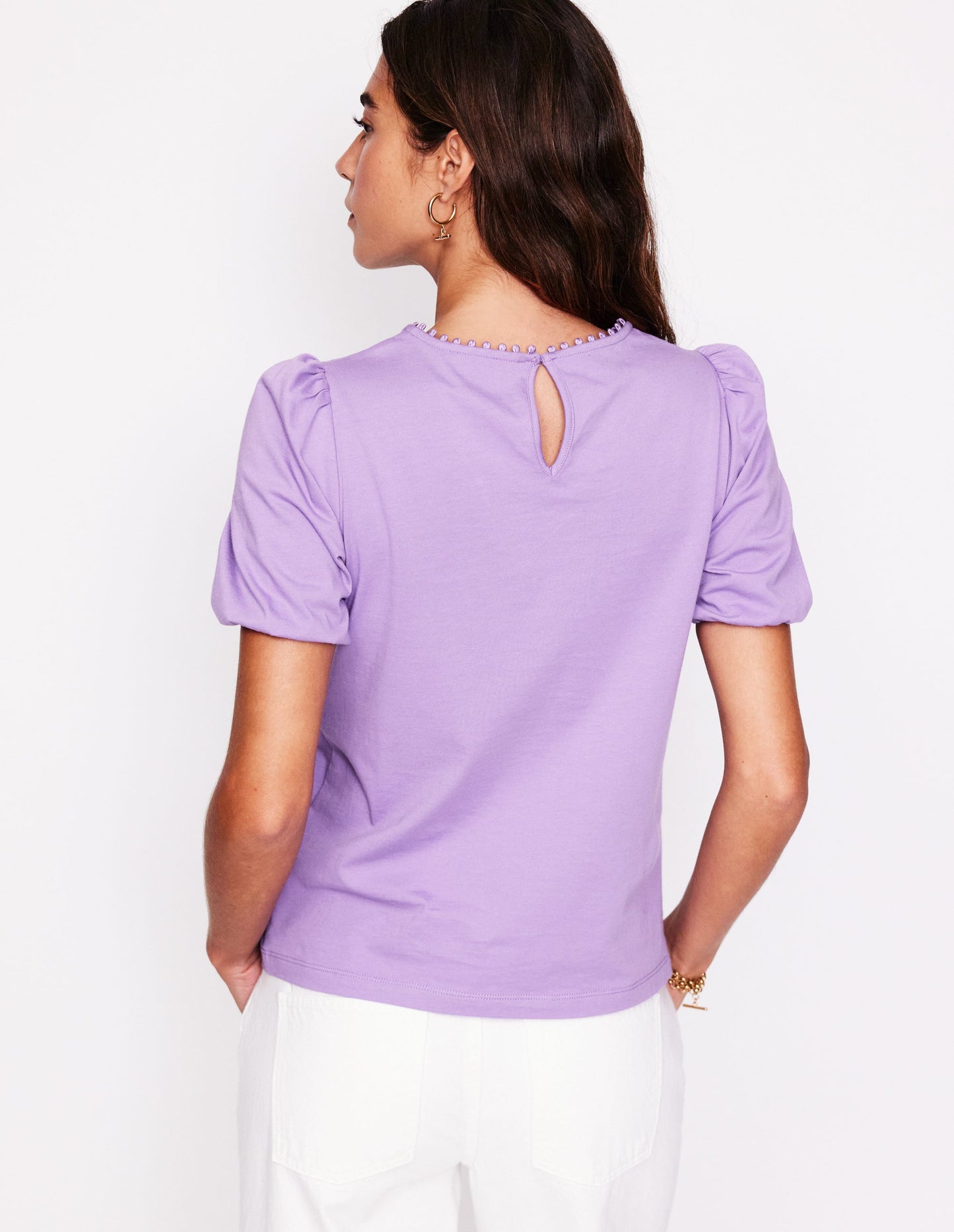 Cutwork-T-Shirt mit Puffärmeln-Asternlila