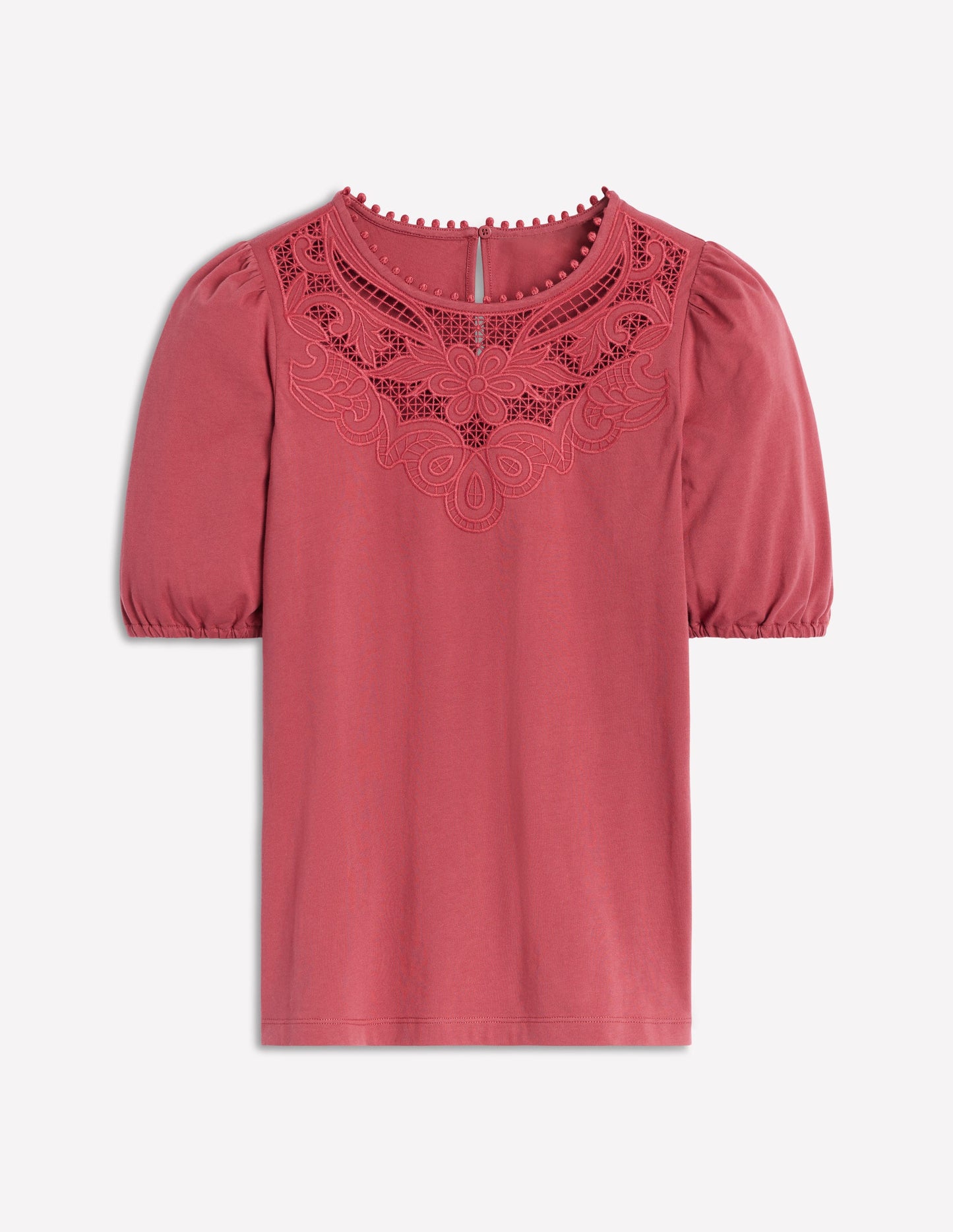Cutwork-T-Shirt mit Puffärmeln-Terrakotta