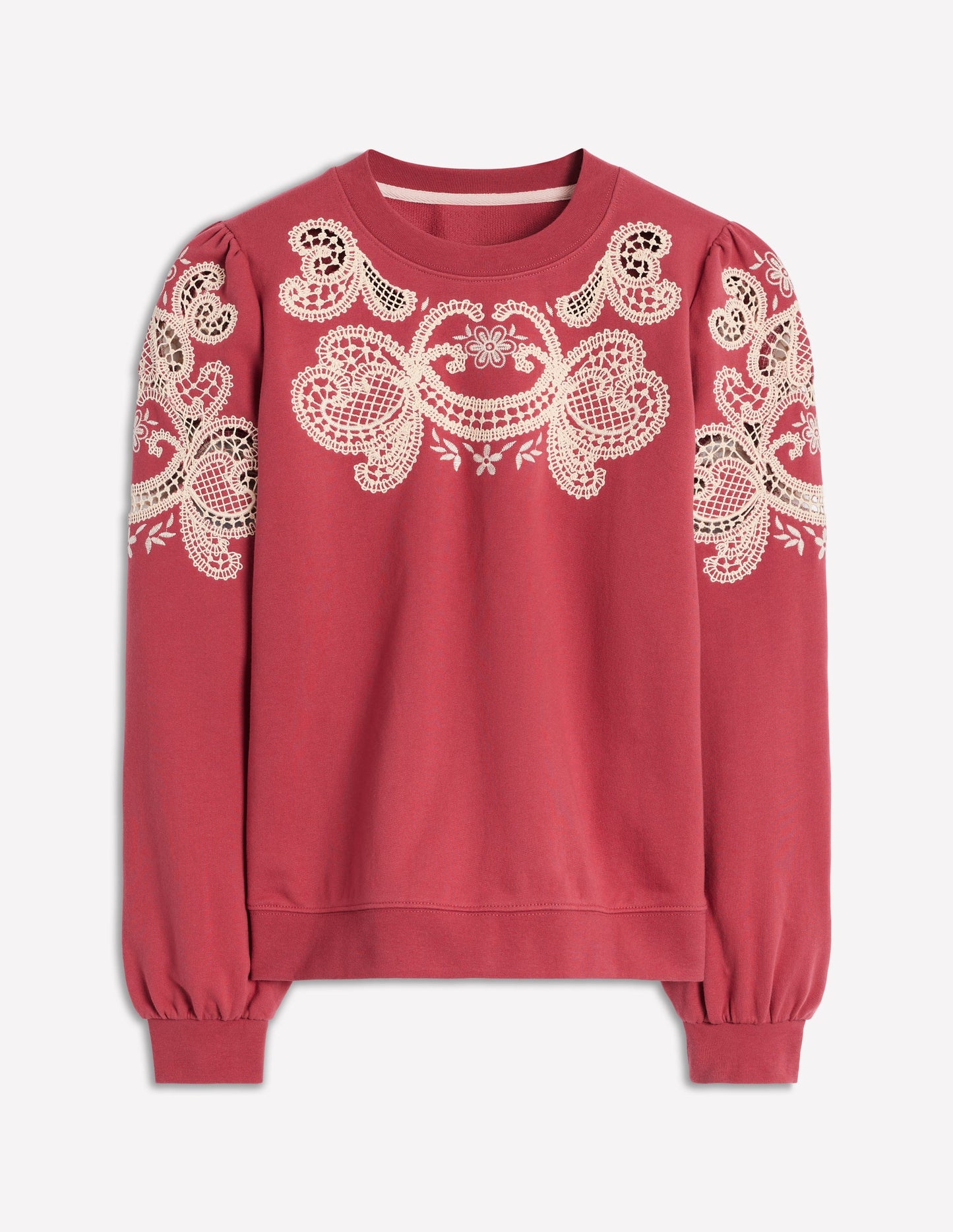Sweatshirt mit Puffärmeln und Cutwork-Design-Terrakotta