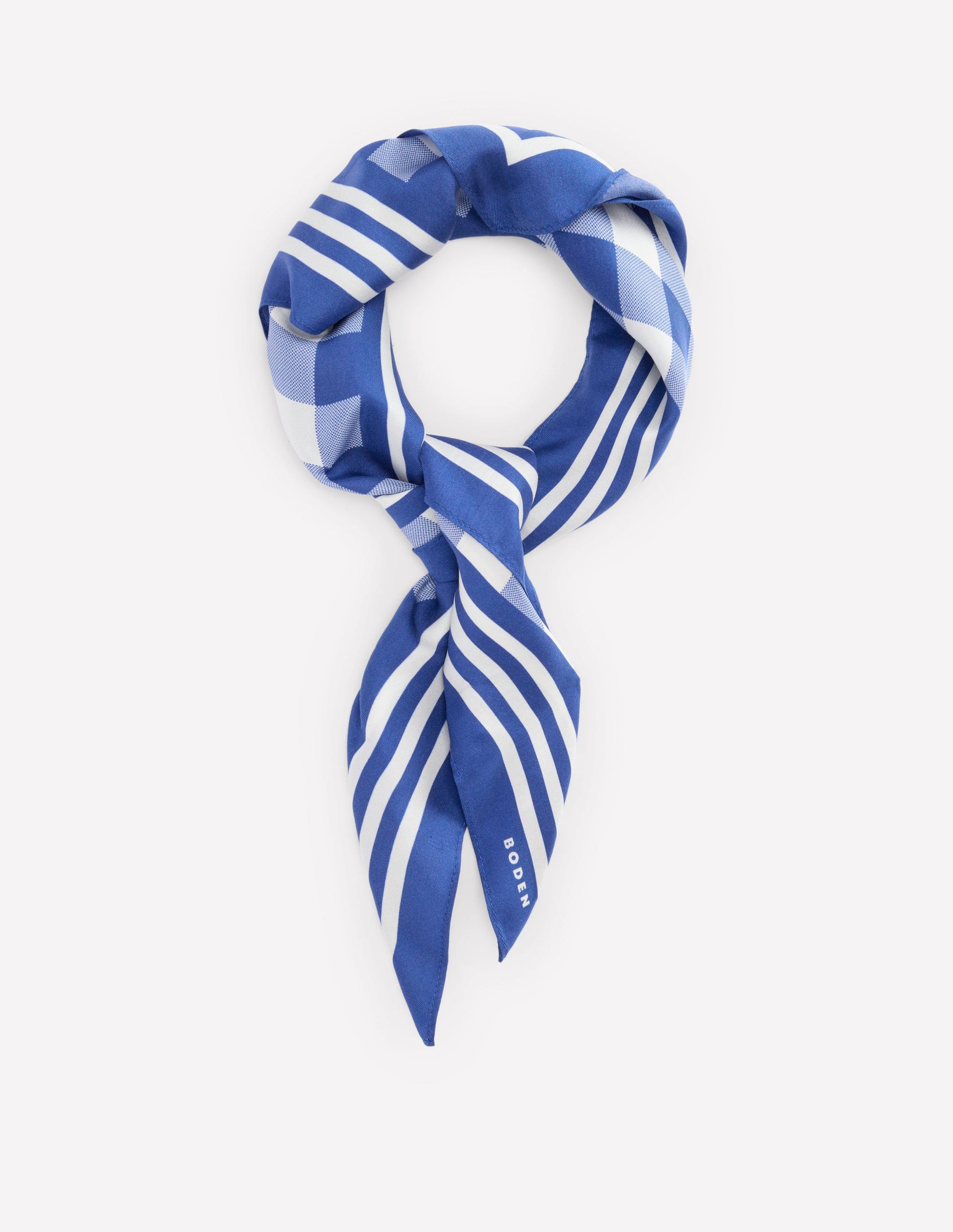Quadratischer Seidenschal-Leuchtendes Blau, Vichykaro-1