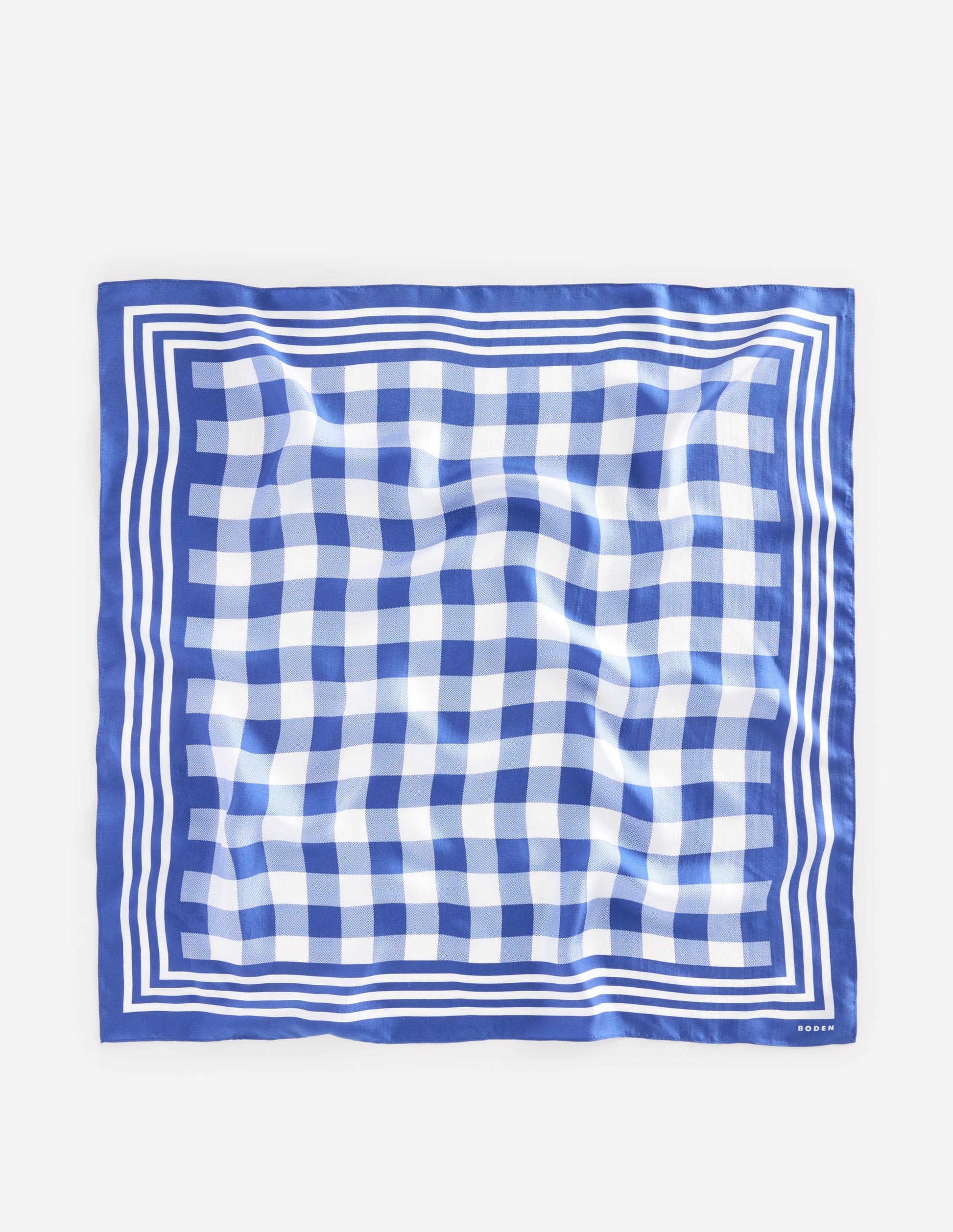 Quadratischer Seidenschal-Leuchtendes Blau, Vichykaro-4