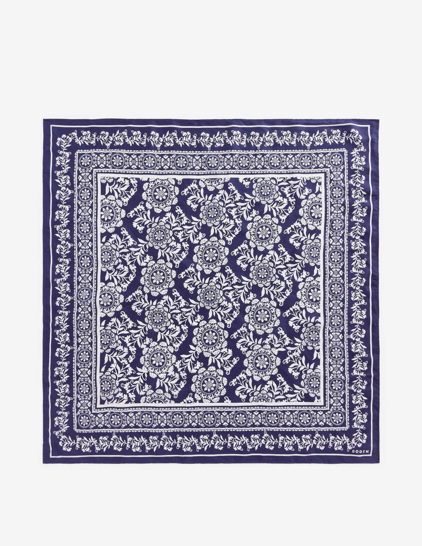 Silk Square Scarf-Navy Decorative Blossom