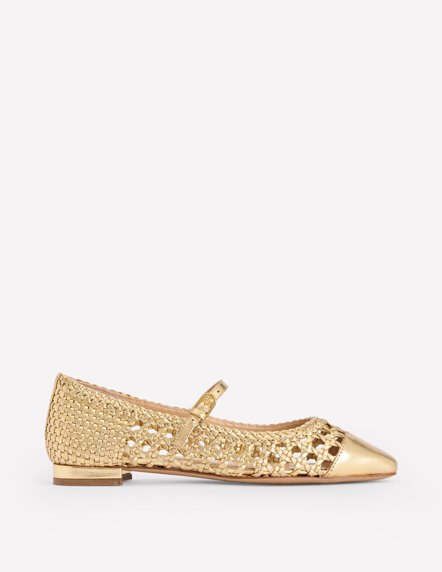 Penelope Flache Mary Janes-Gold Gewebtes Leder