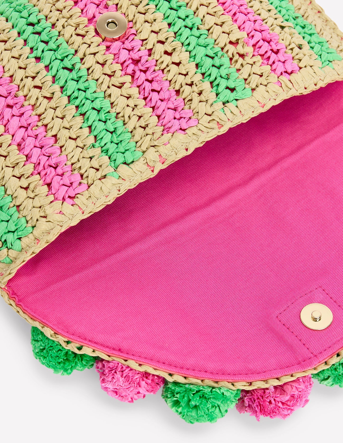 Pompom Clutch Bag-Pink/Green