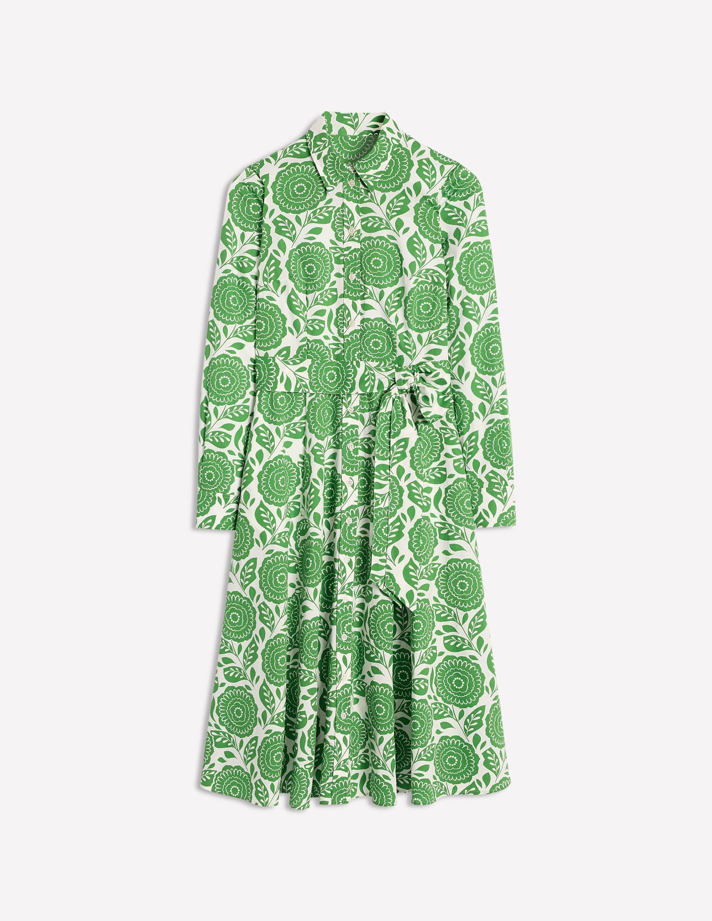 Amy Midi-Hemdblusenkleid aus Baumwolle-Paradiesgrün, Dahlienstempel