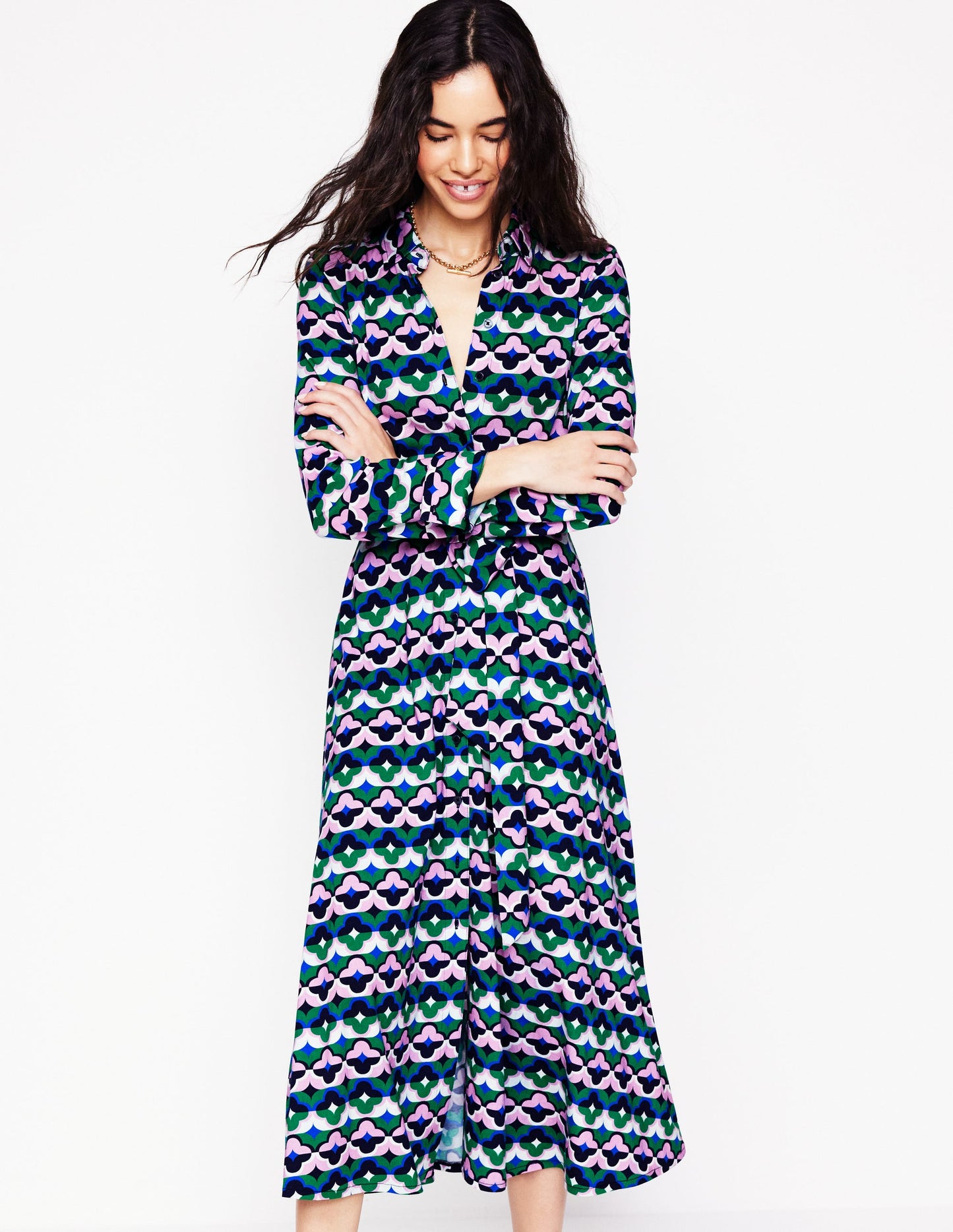 Marcia Jersey-Hemdblusenkleid-Smaragdgrün, Glücksklee