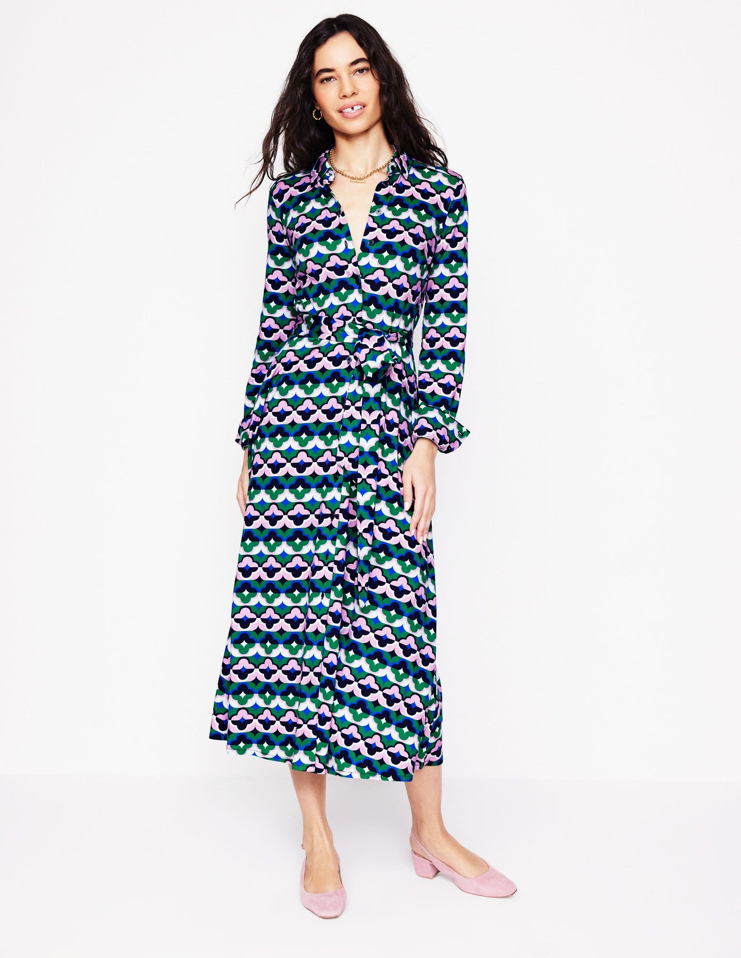 Marcia Jersey-Hemdblusenkleid-Smaragdgrün, Glücksklee