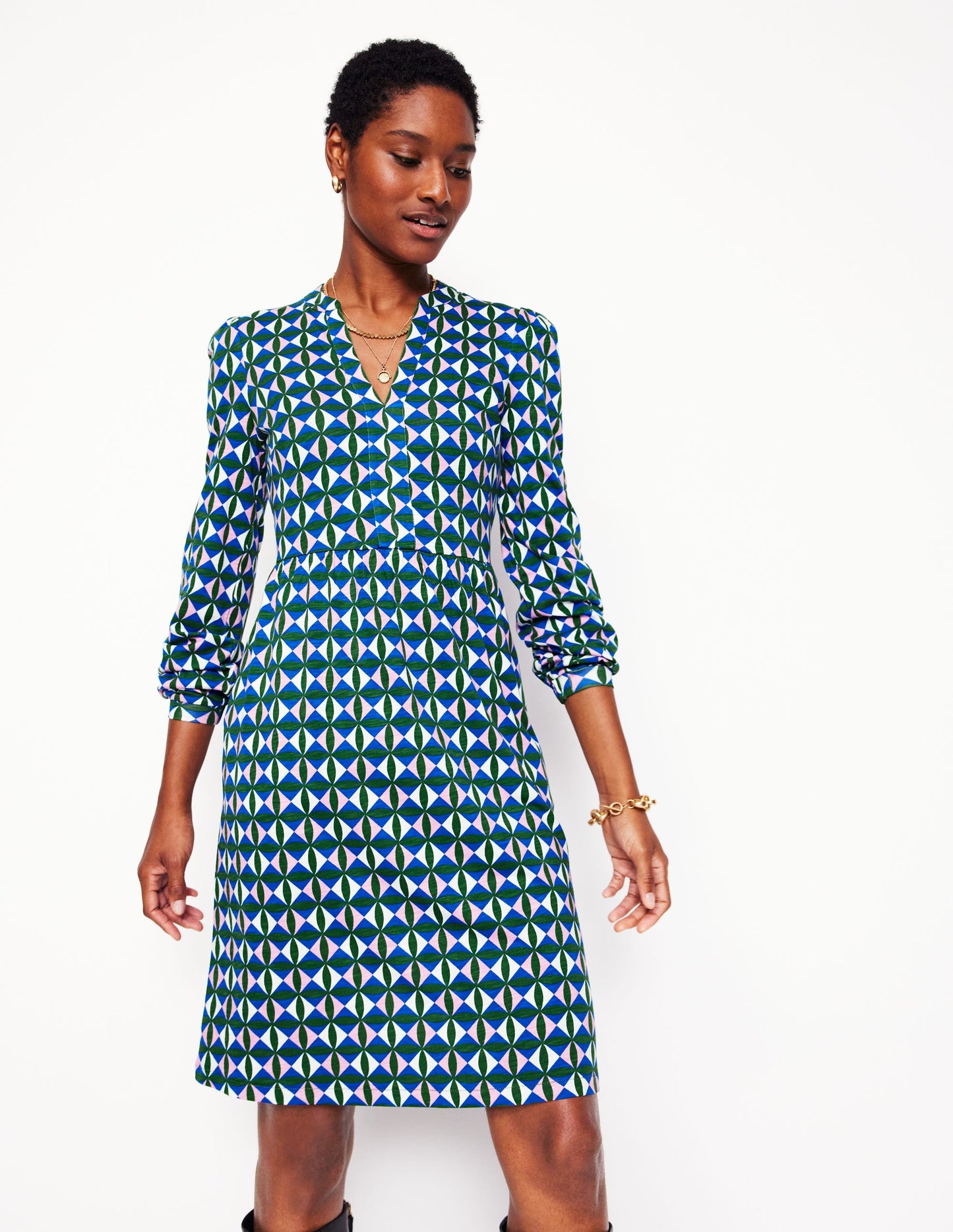 Naomi Lockeres Jerseykleid-Promenadegrün, Blütenblatt-Karo