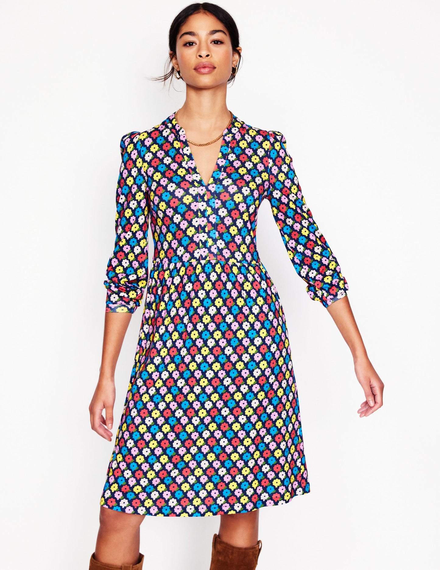 Naomi Lockeres Jerseykleid-Bunt, Pop-Gänseblümchen