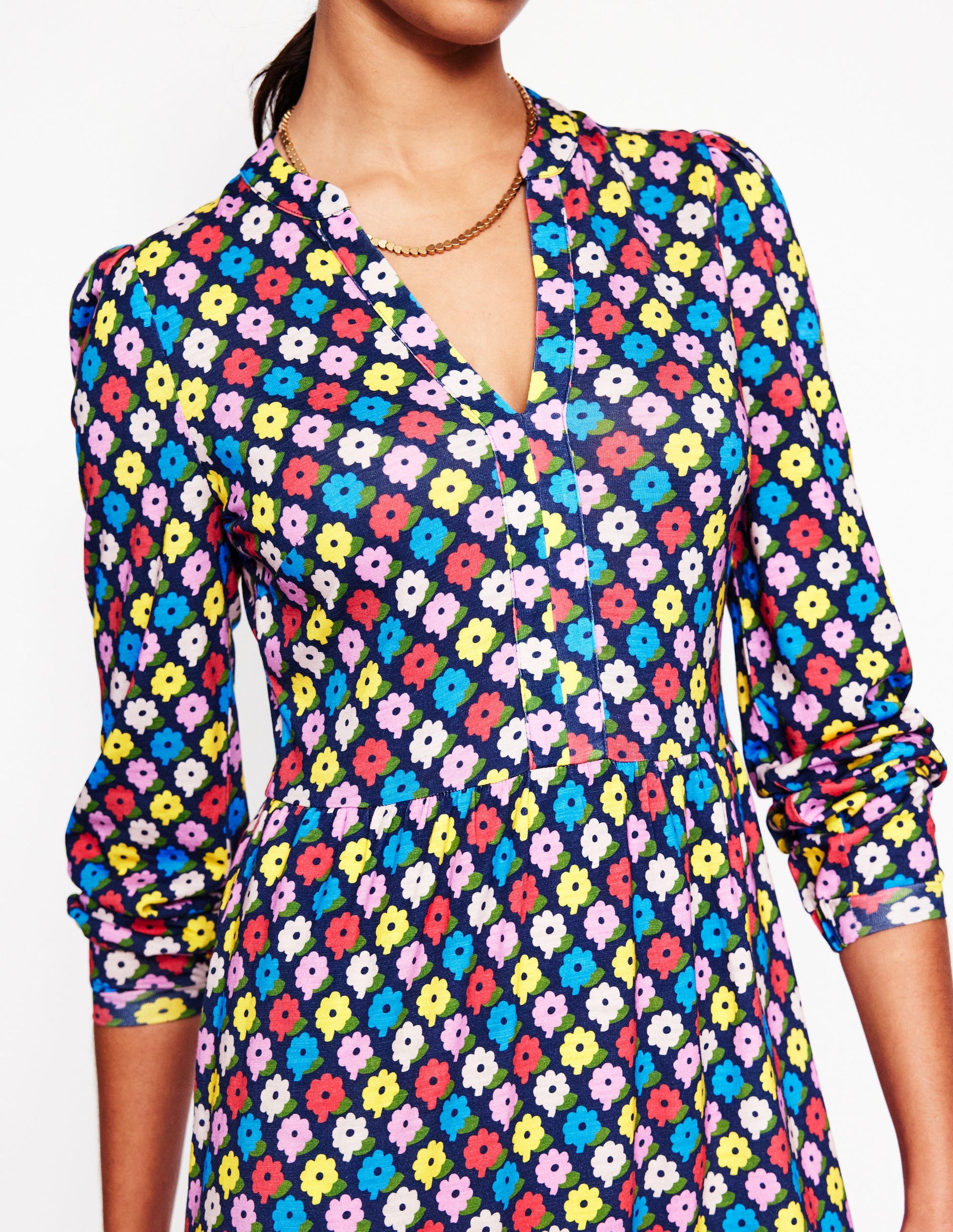 Naomi Lockeres Jerseykleid-Bunt, Pop-Gänseblümchen-2