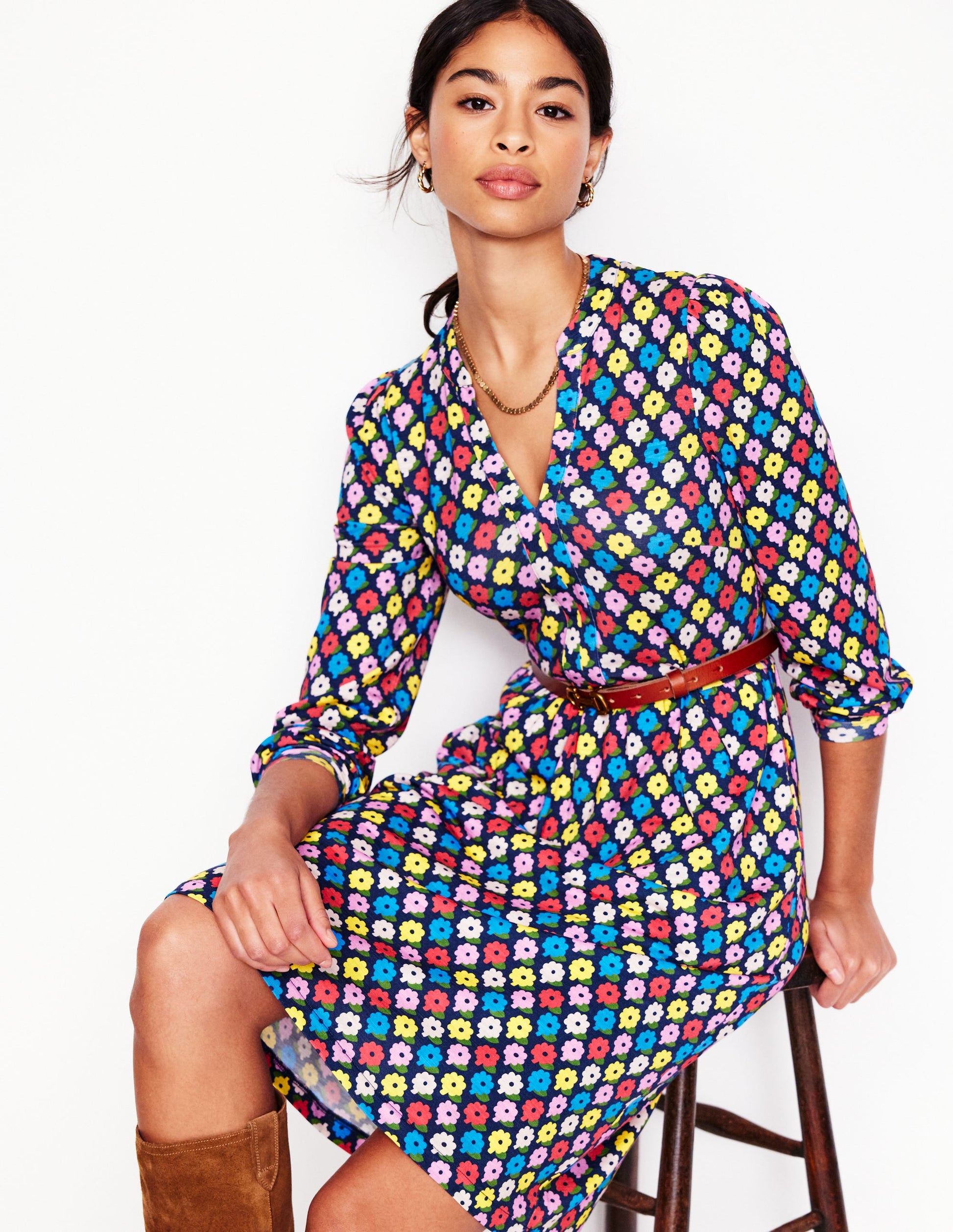 Naomi Lockeres Jerseykleid-Bunt, Pop-Gänseblümchen-4